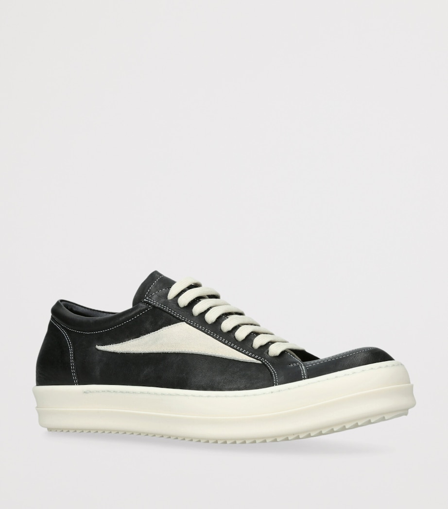 Rick Owens Leather Vintage Low-Top Sneakers Blk/white Image 3
