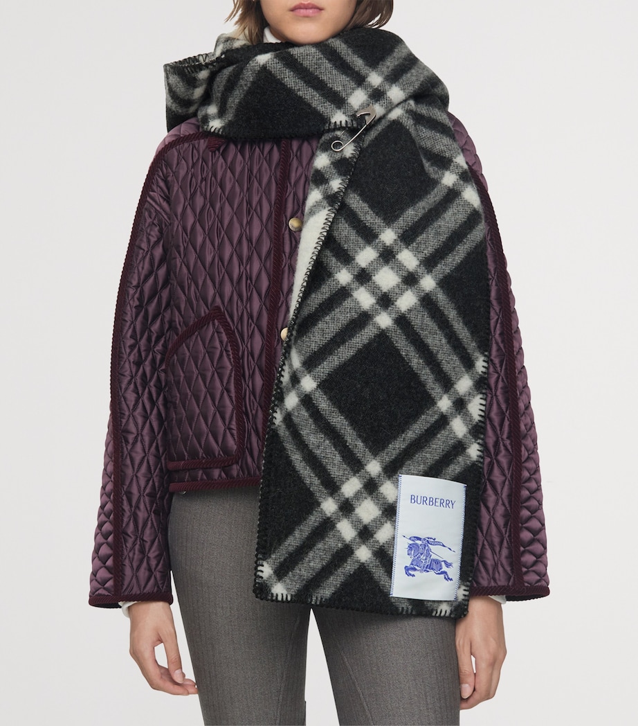 Wool Check Hooded Scarf BLACK Image 6