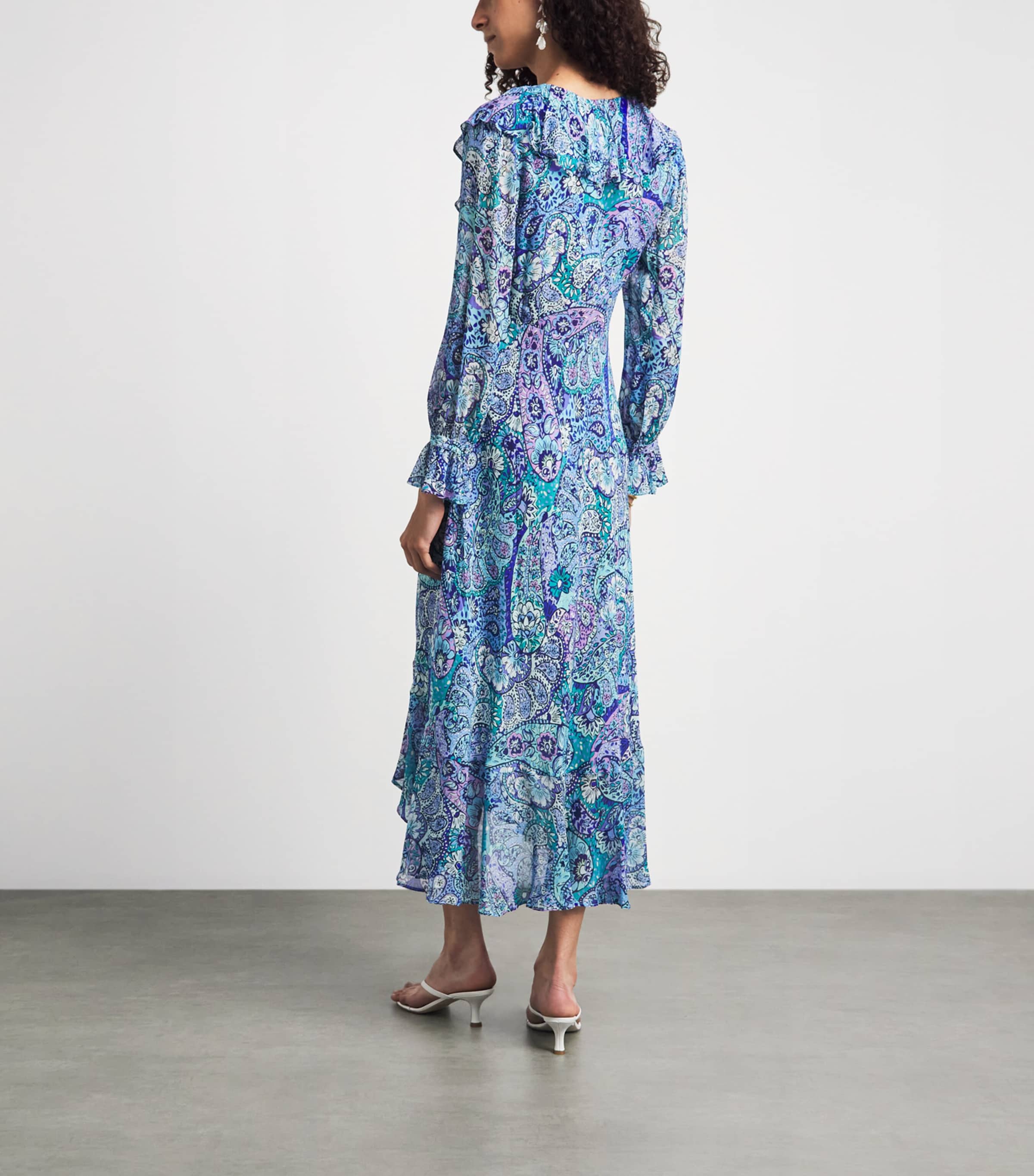 Rixo Womens Silk Gracye Midi Dress Paisley Floral Blue Image 4