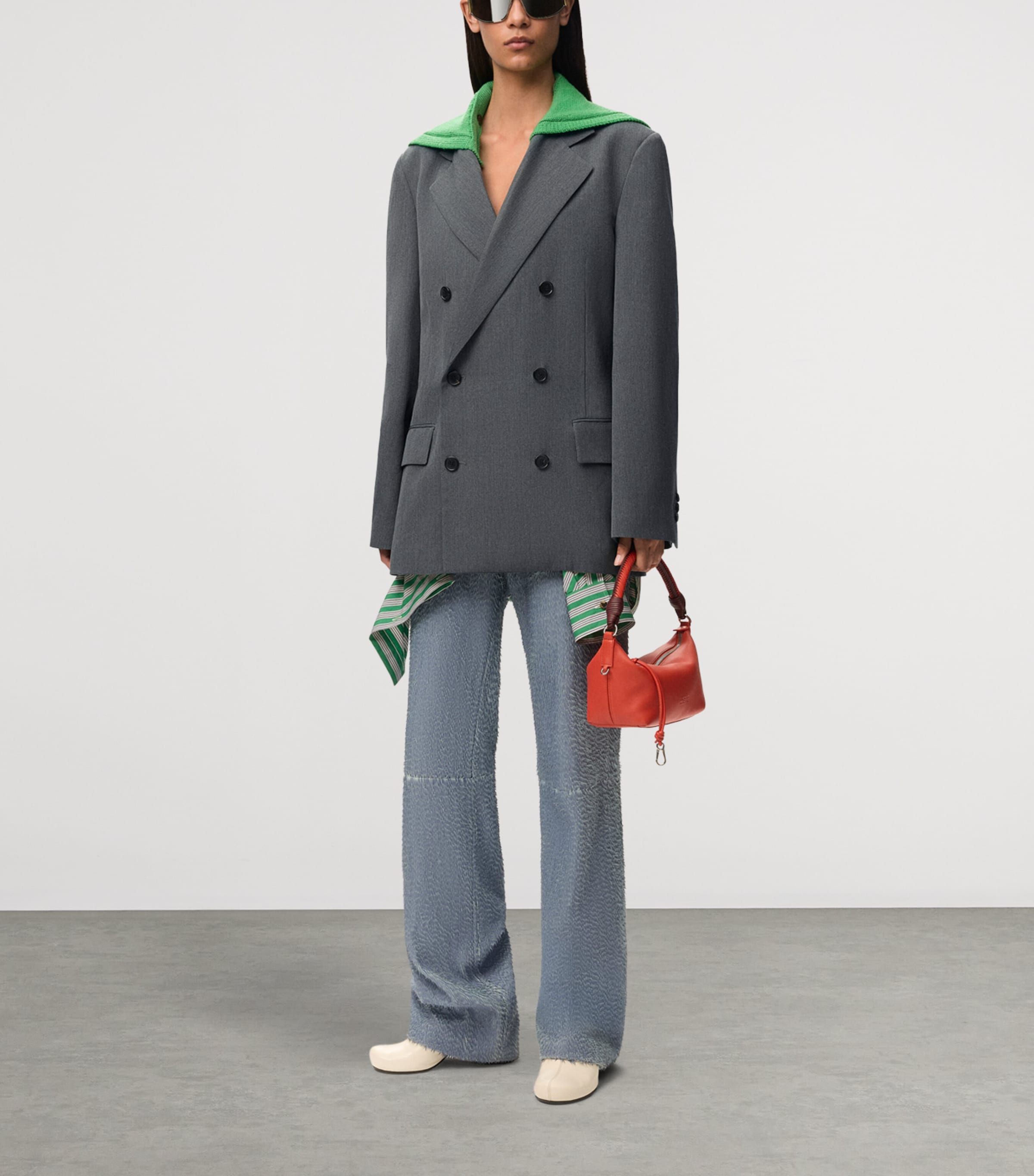 LOEWE Womens Wool Layered-Sweater Effect Blazer Charcoal Melange Image 2