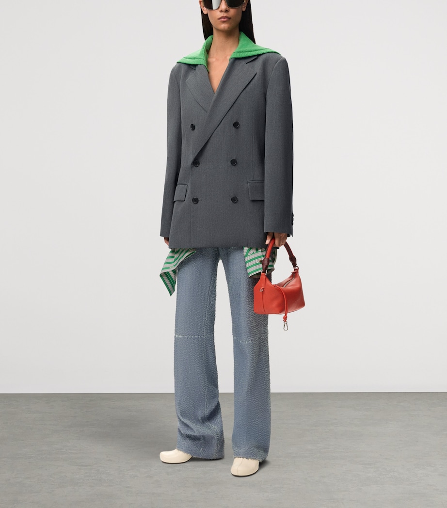 LOEWE Womens Wool Layered-Sweater Effect Blazer Charcoal Melange Image 2