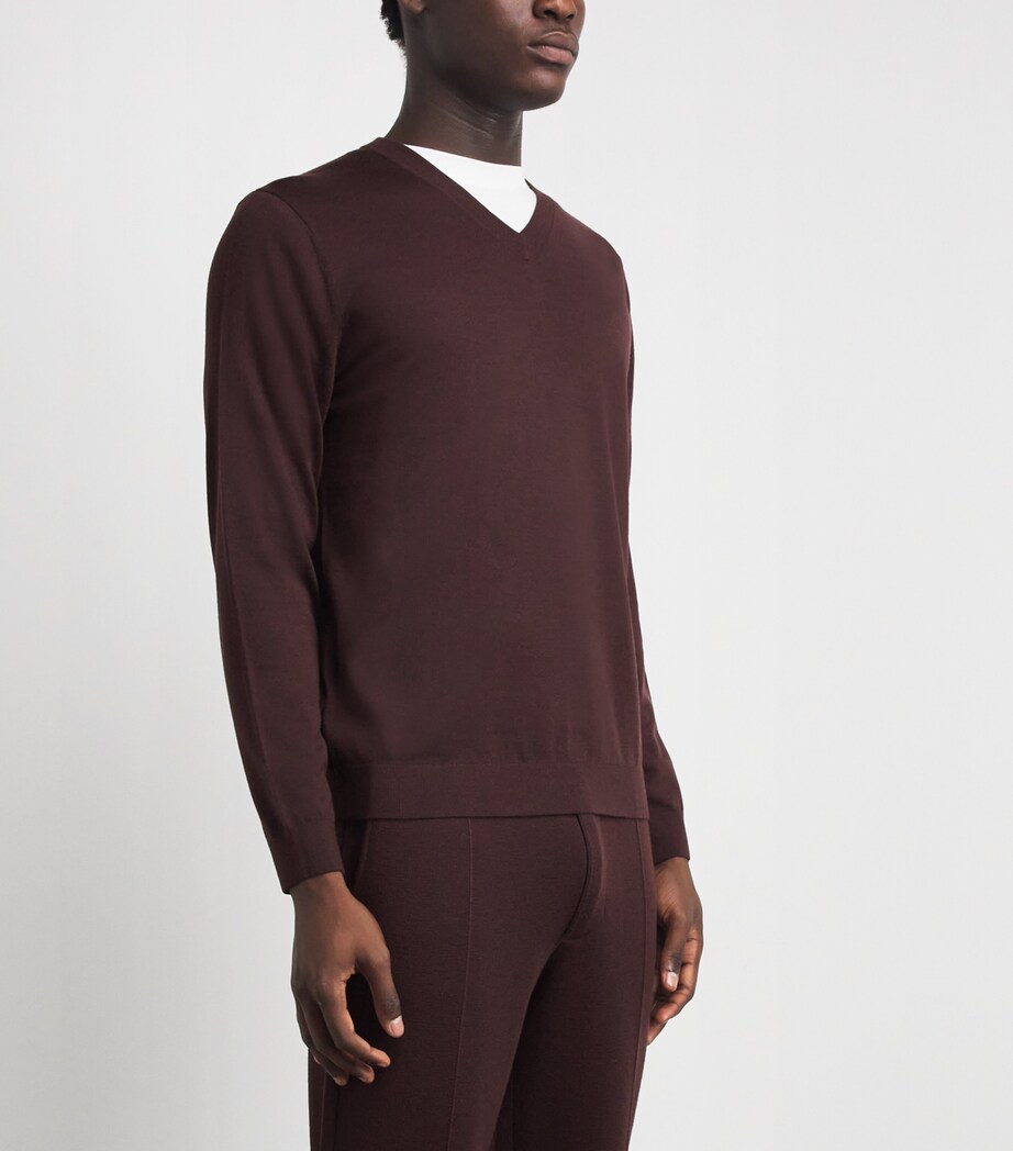 Falke Mens Ultrafine Merino Wool V-Neck Sweater Dark Choco Image 4