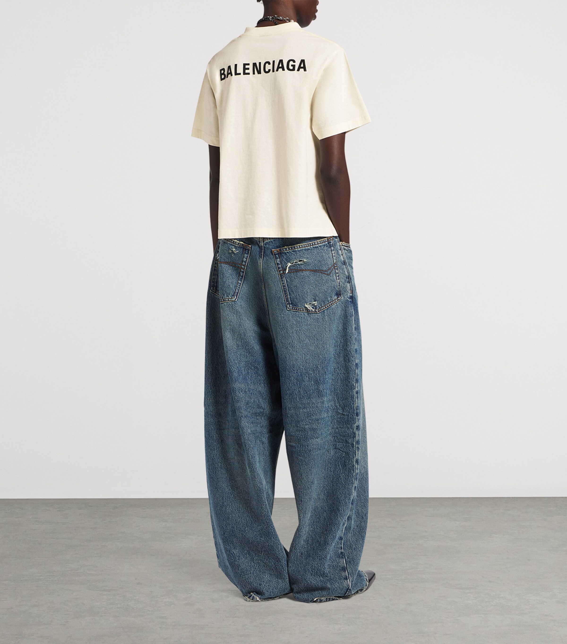 Balenciaga Womens Cotton Logo Cropped T-Shirt Image 3