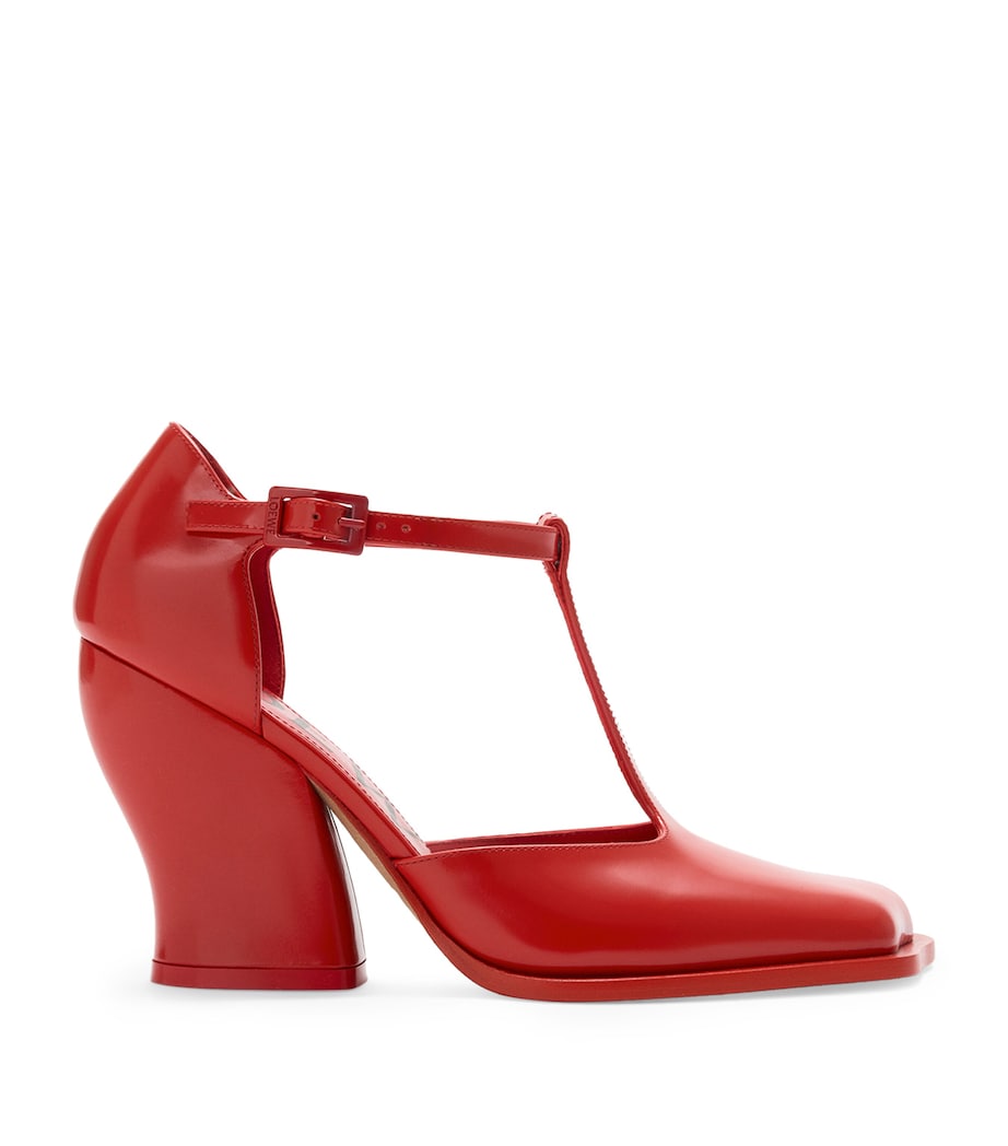 Leather Onda T-Bar Pumps 90 RED Image 1