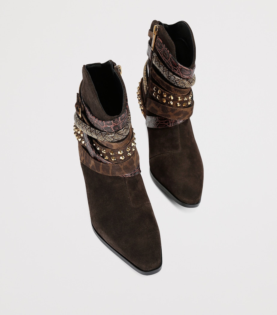 Suede Multi-Strap Western Ankle Boots DK.BRN COM Image 4