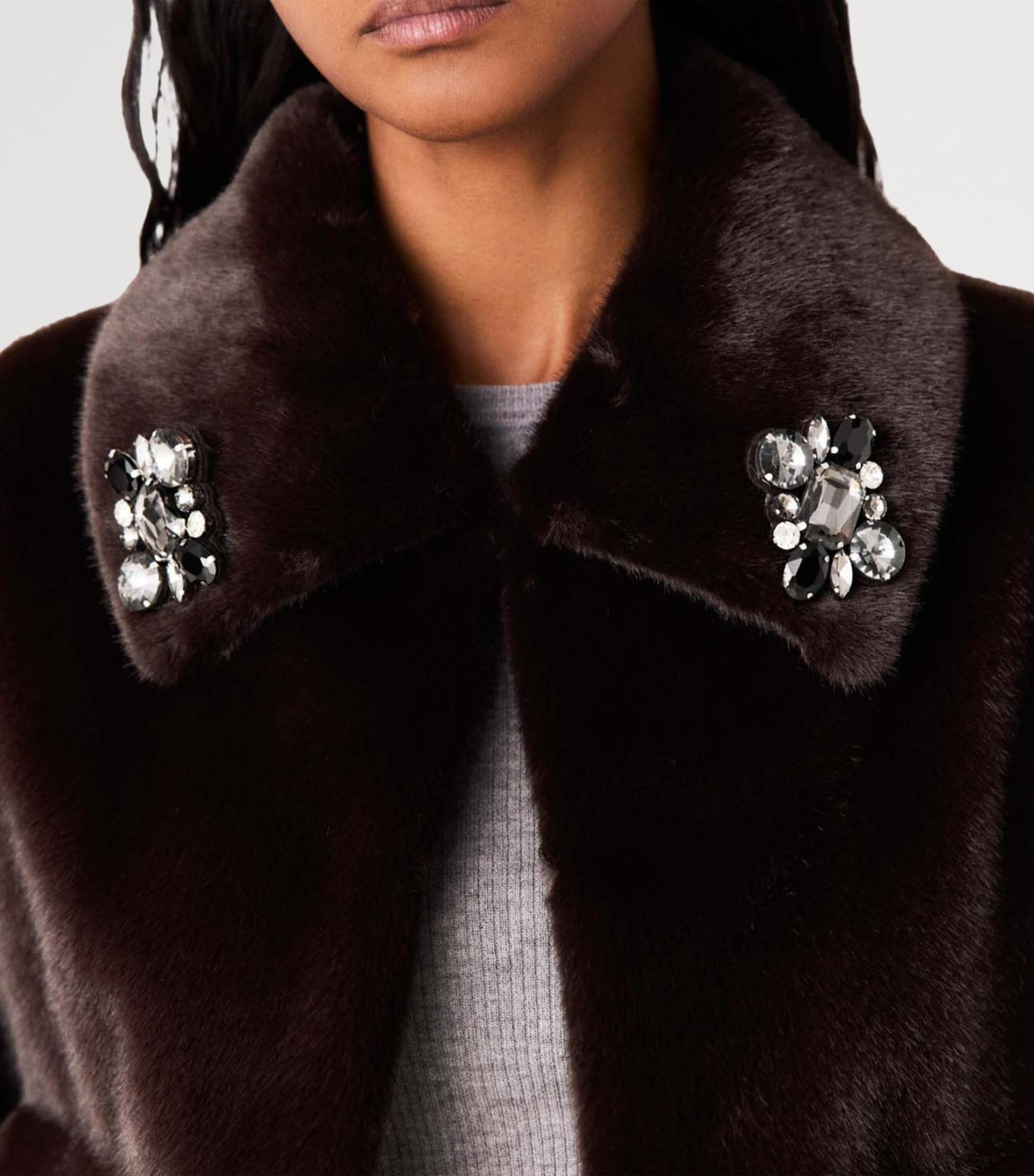 Maje Womens Faux Fur Cropped Jacket Dark Brown Image 7