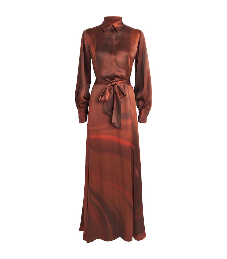 Kiton Womens Silk Maxi Shirt Dress Brown/rust Image 1