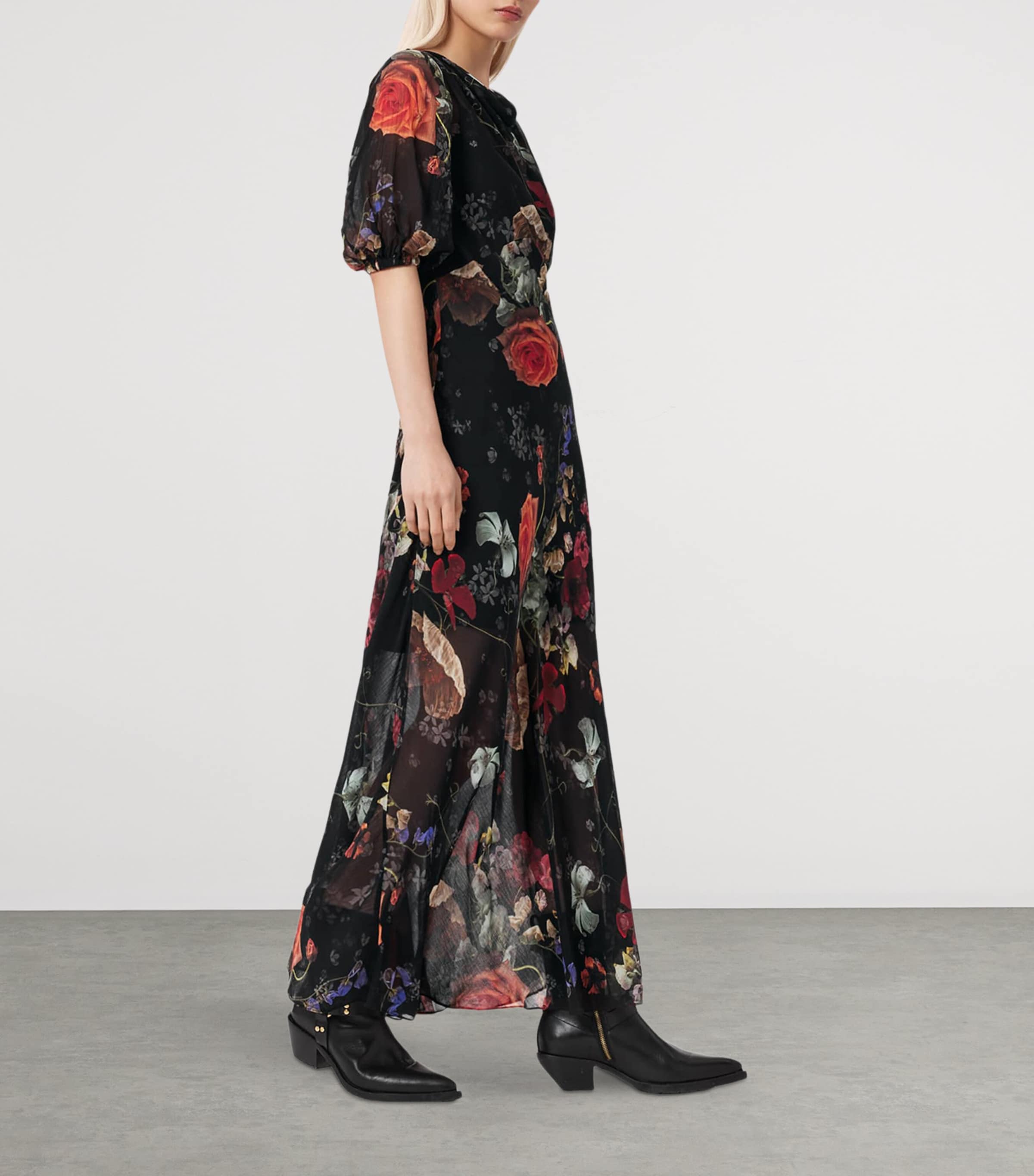 AllSaints Womens Floral Print Tiwa Maxi Dress Haze Black Image 6