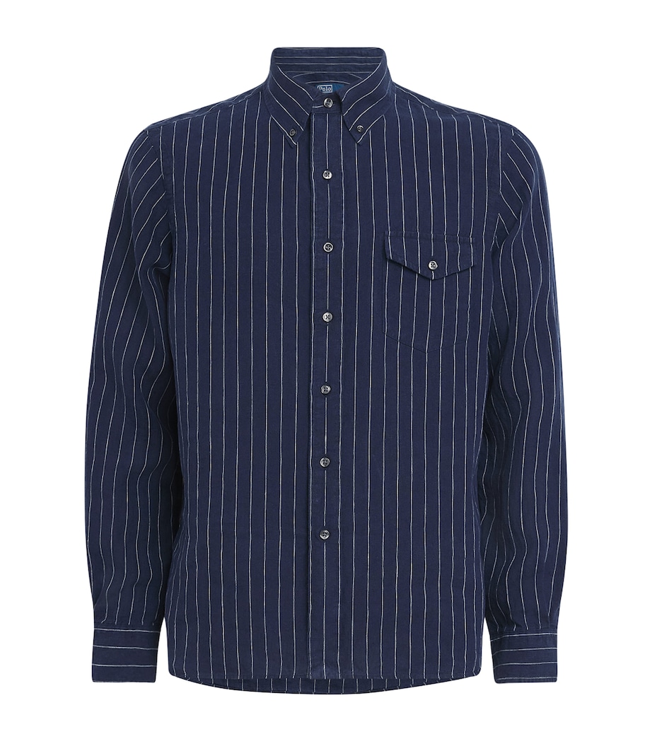 Polo Ralph Lauren Mens Linen Stripe Shirt Navy White Image 1