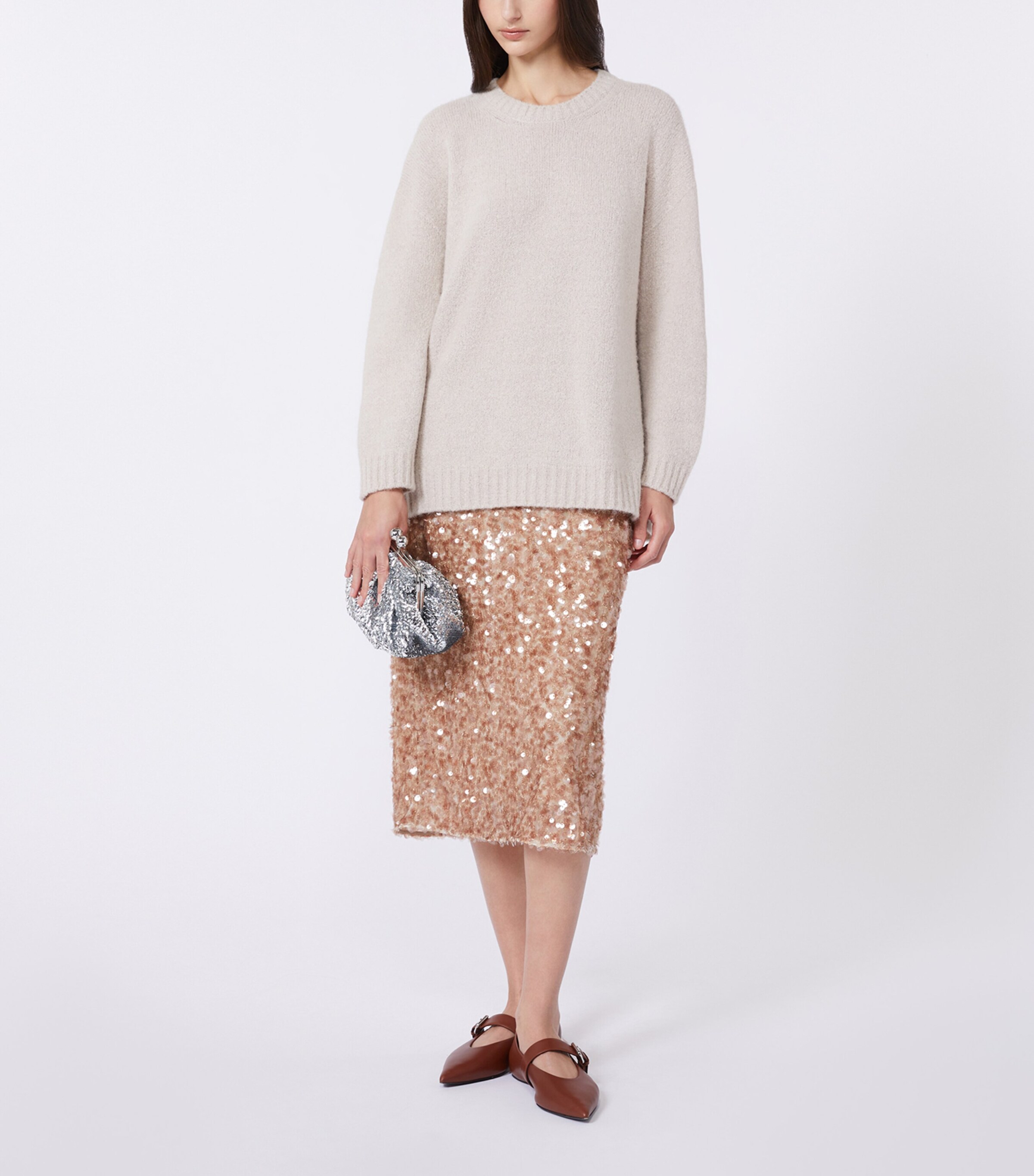 Weekend Max Mara Womens Sequinned Midi Skirt Nudo Image 2