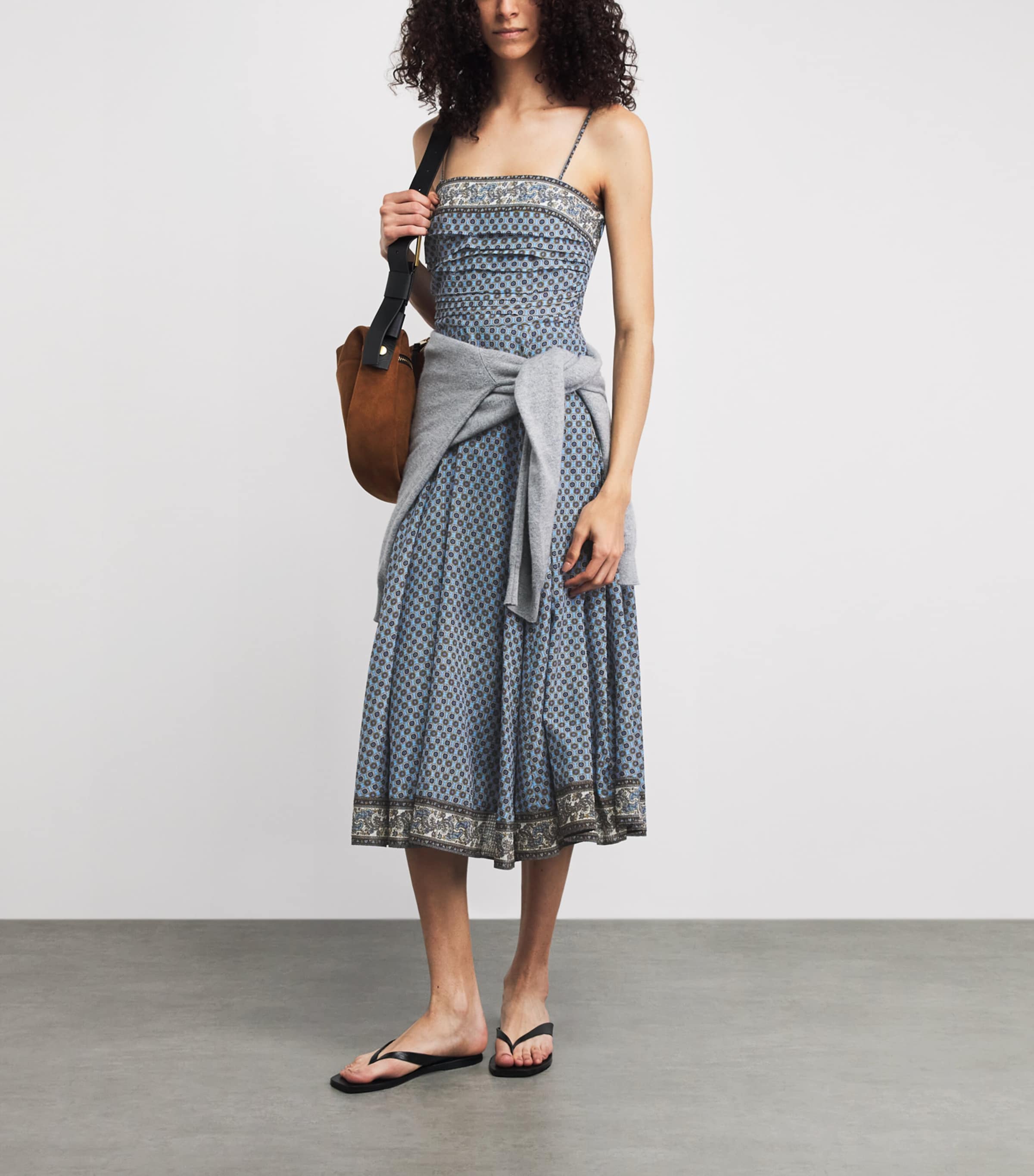 Veronica Beard Womens Geometric Pleated Lana Maxi Dress Blue Jay Multi Image 2