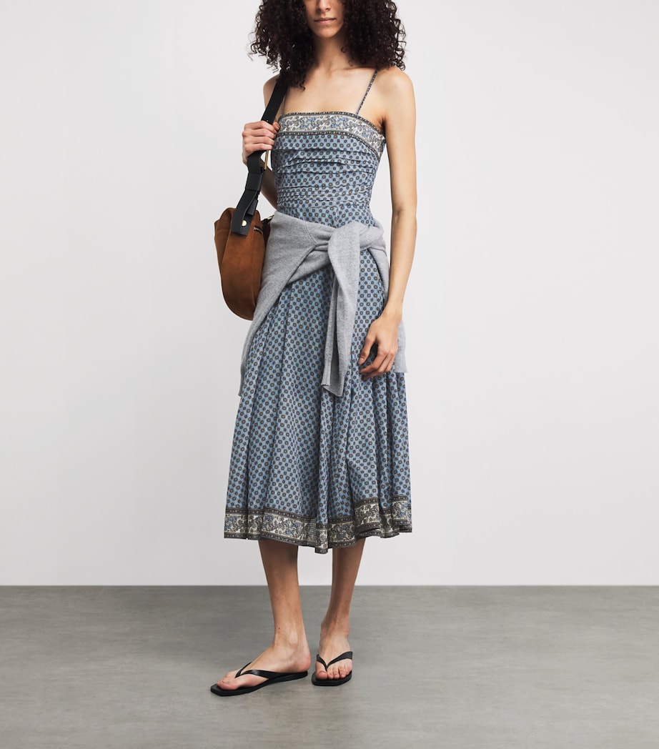 Veronica Beard Womens Geometric Pleated Lana Maxi Dress Blue Jay Multi Image 2