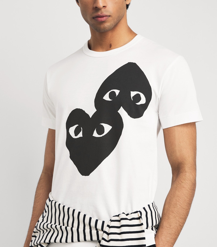 Comme Des Garçons Play Mens Cotton Double Mirrored Heart T-Shirt White Image 3