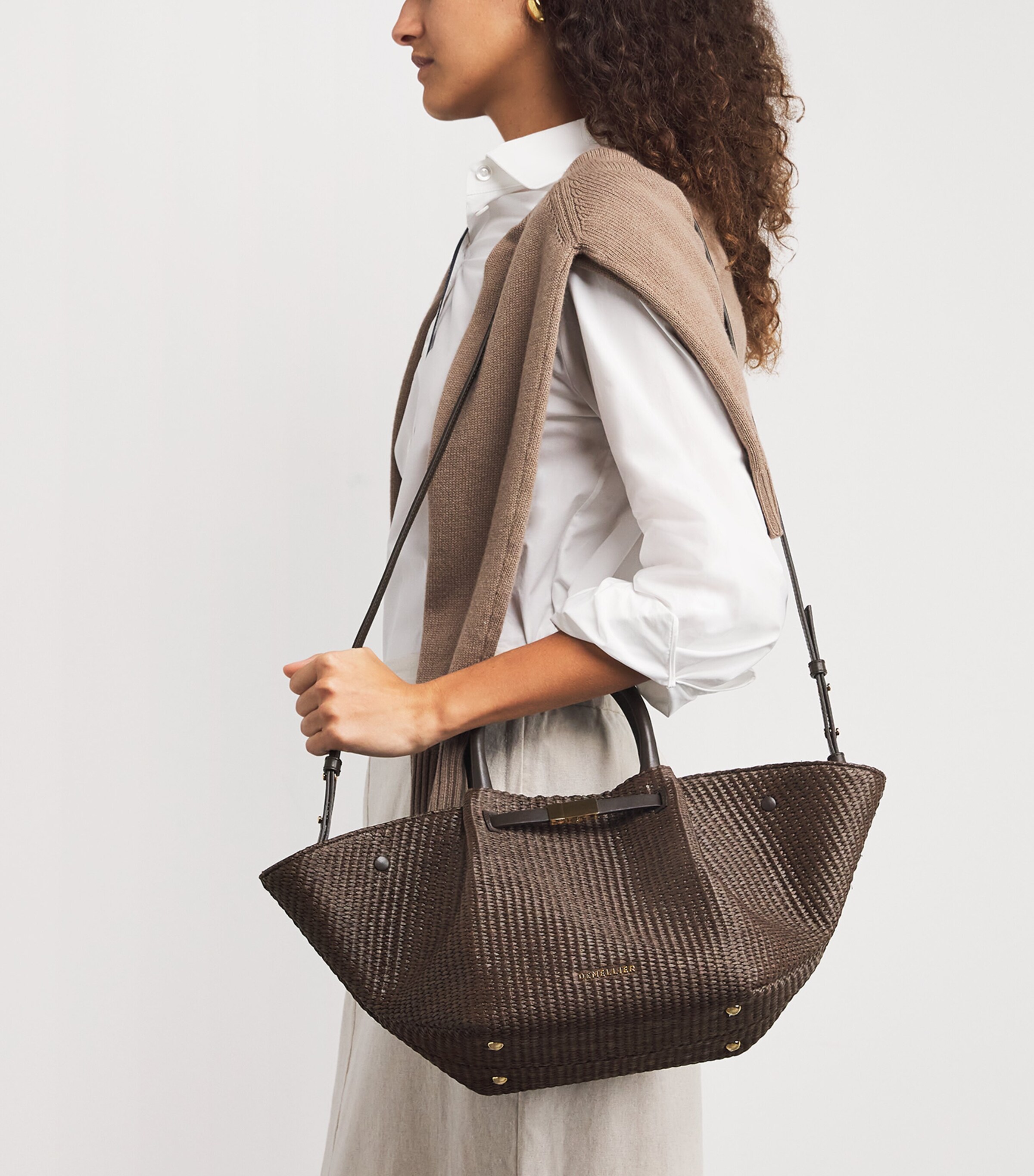 Demellier Midi Raffia New York Tote Bag Espresso/espresso Image 5