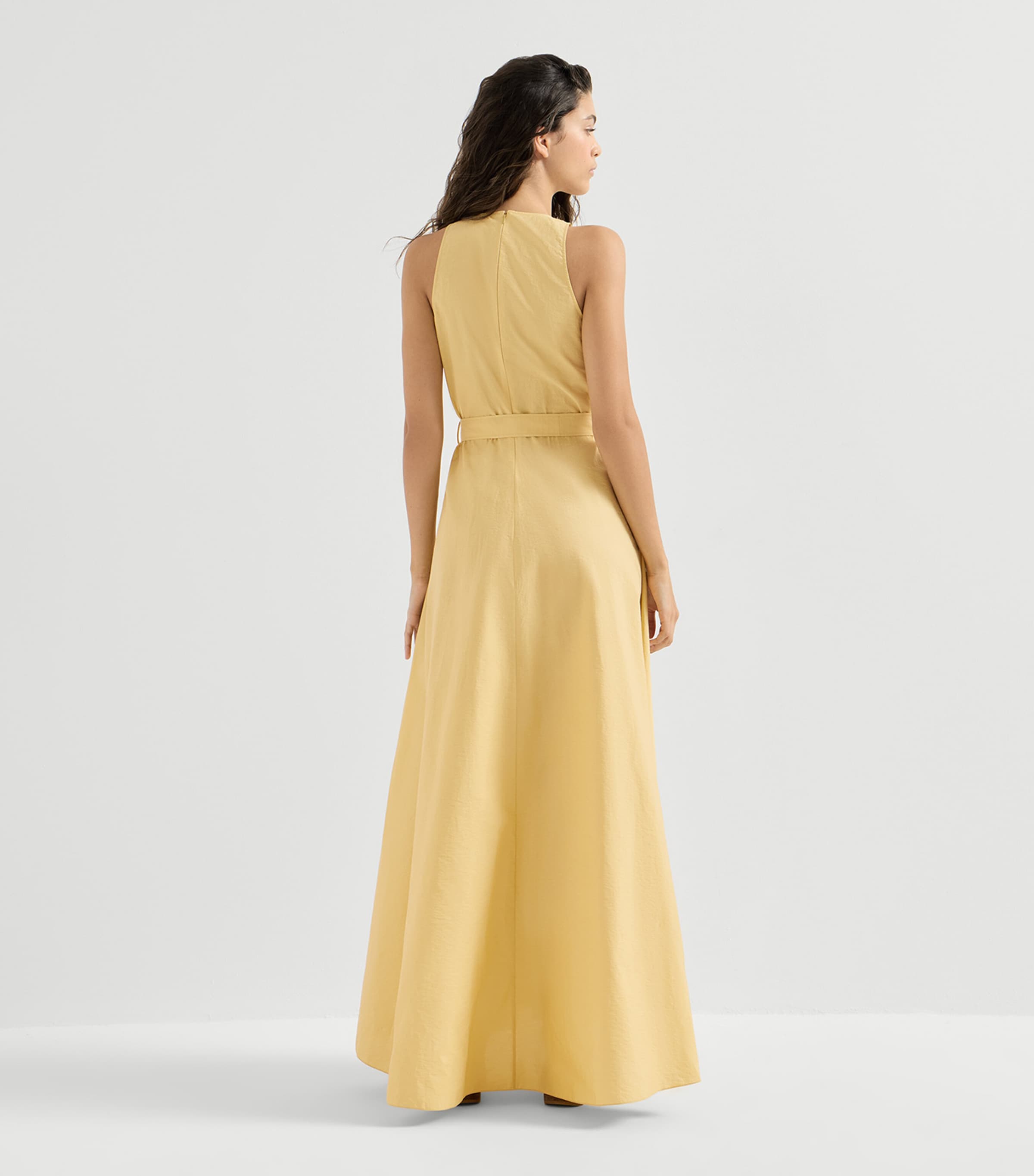 Brunello Cucinelli Womens Techno-Cotton Poplin Belted Maxi Dress Zabaione Image 5