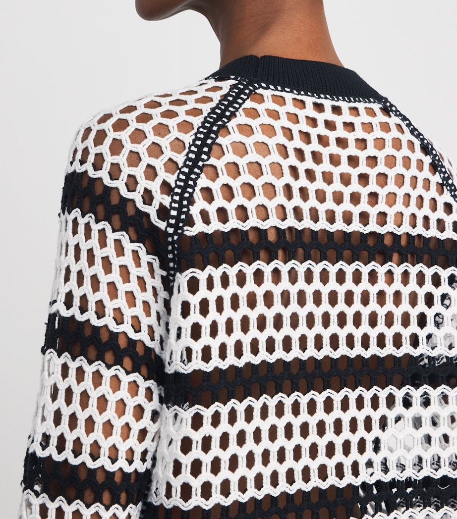 Cotton Open-Knit Sweater WHITE BLACK Image 6