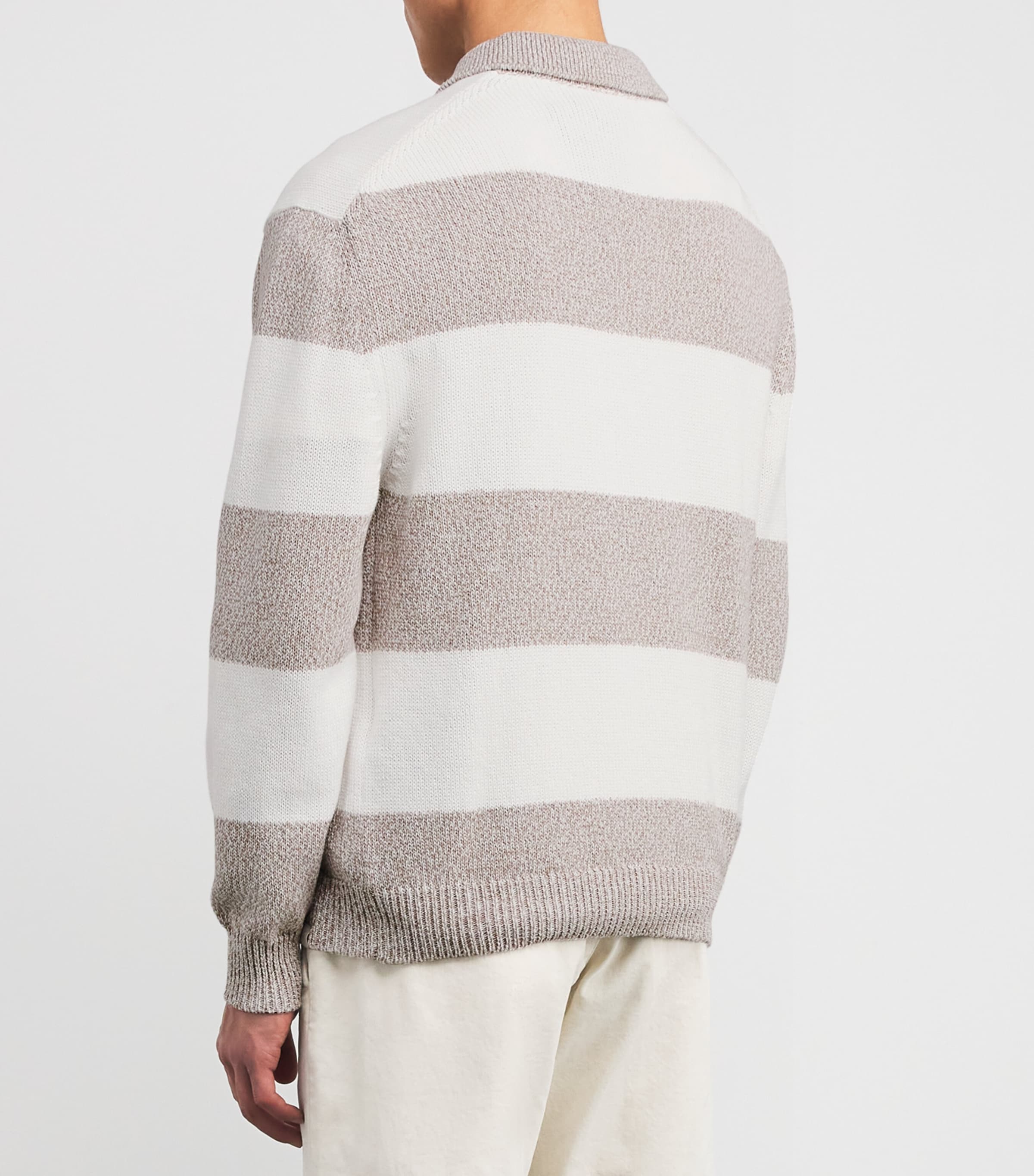 Cotton Stripe Polo Sweater 272 WHITE BEIGE Image 4