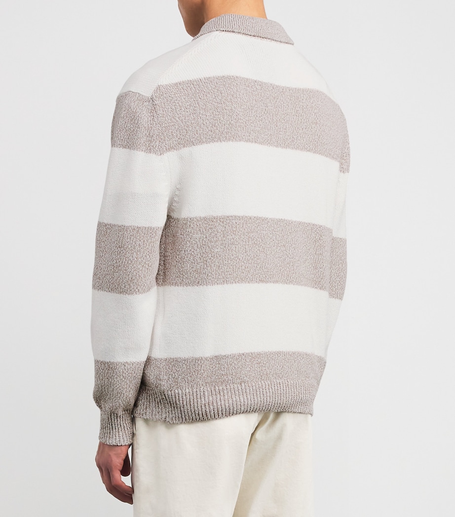 Cotton Stripe Polo Sweater 272 WHITE BEIGE Image 4