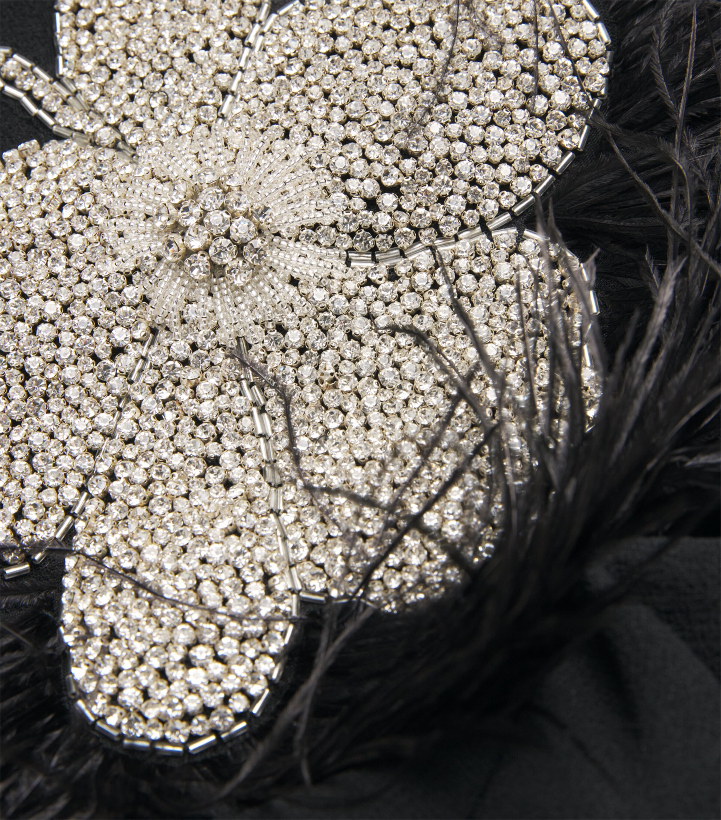 Crepe Feather-Trim Starlight Mini Dress BLACK Image 5