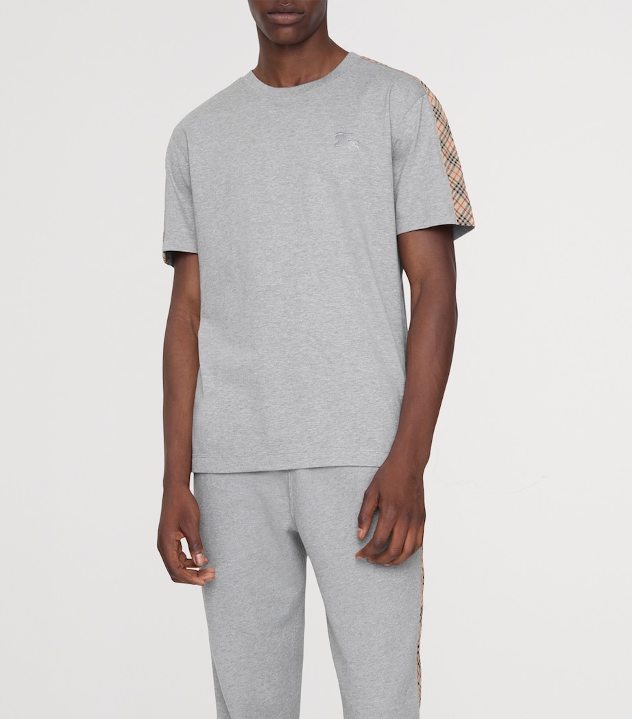 Cotton Check-Trim Slim T-Shirt PALE GREY MELANGE Image 2
