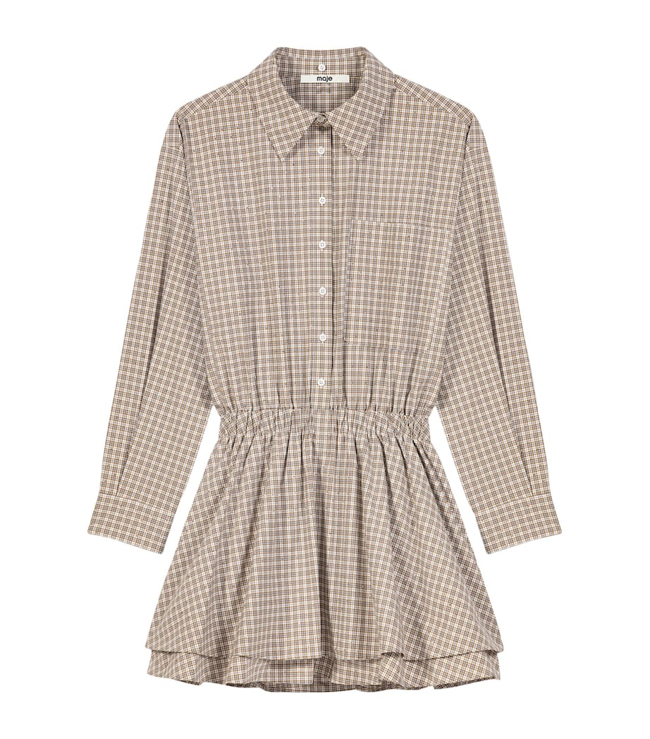 Maje Womens Cotton Check Mini Shirt Dress Beige Image 10