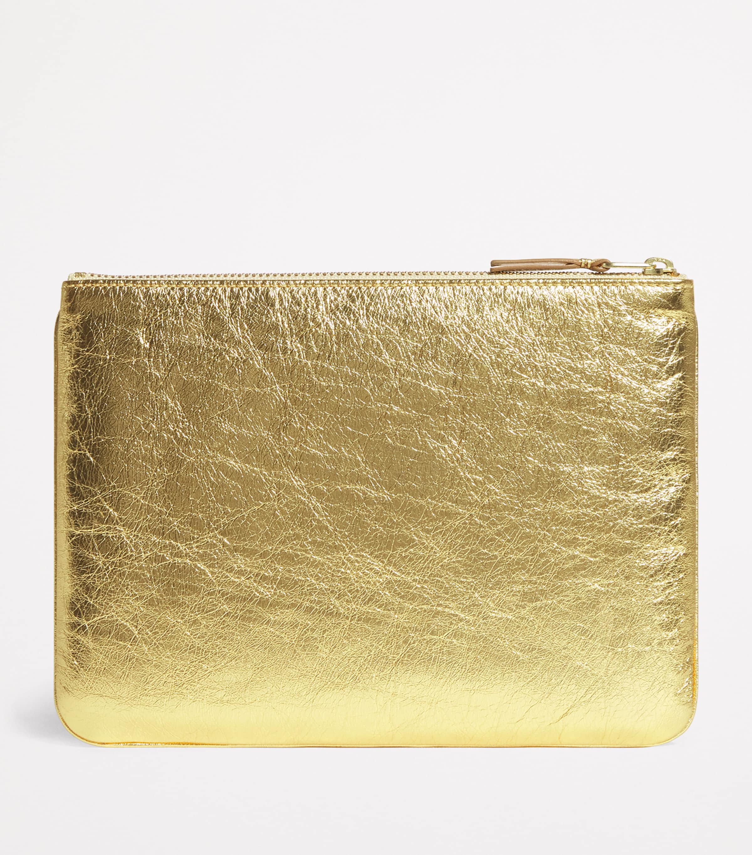 Comme Des Garçons Wallet Large Leather Zipped Pouch Gold Image 2