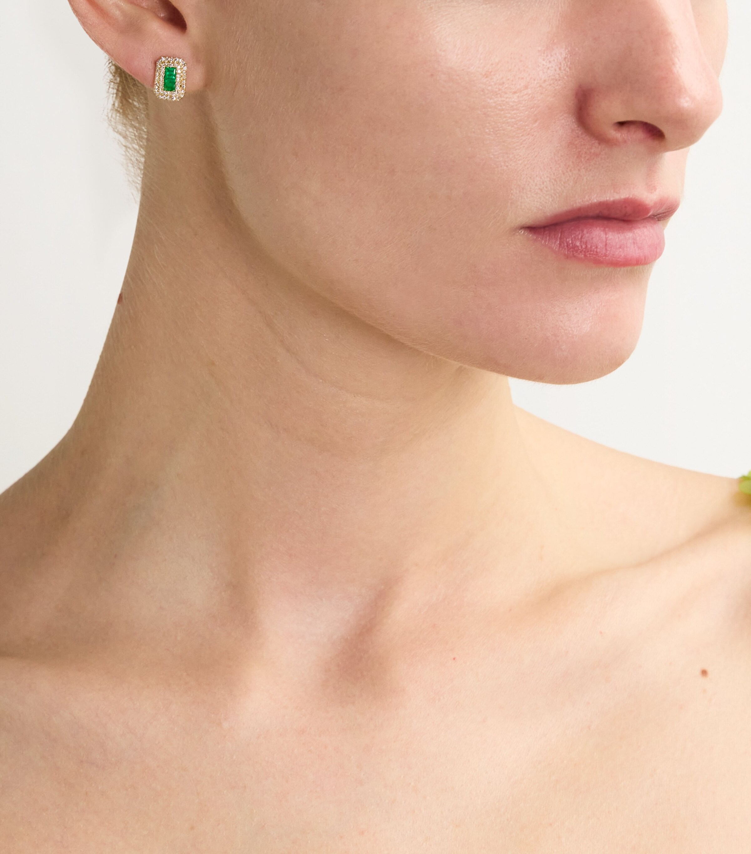 Yellow Gold , Emerald and Diamond Stud Earrings YELLOW GOLD Image 2