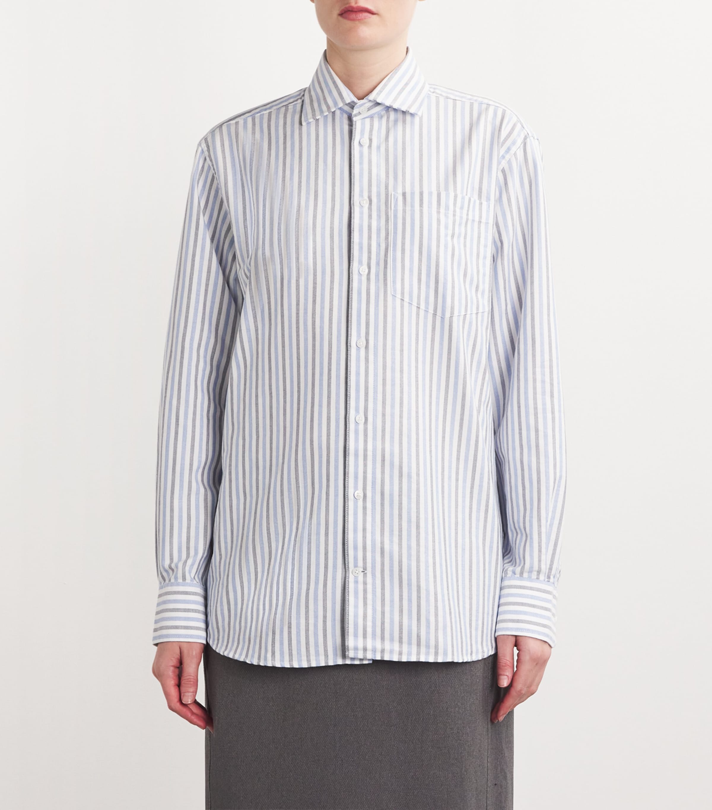 With Nothing Underneath Womens Organic Cotton The Chessie Shirt Navy & Blue Stripe Image 3