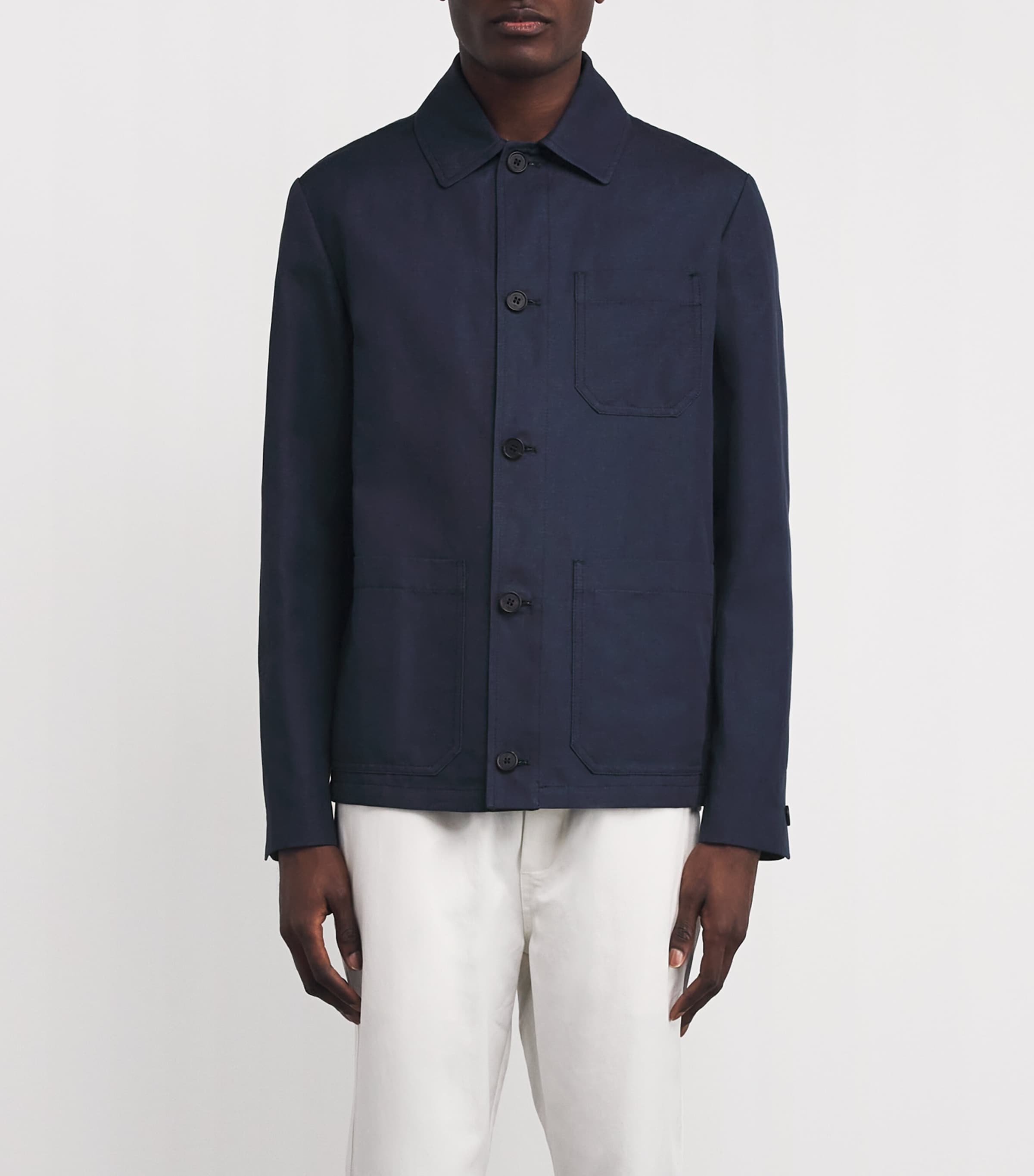 slowear Mens Linen-Cotton Overshirt Blue Scuro Image 3