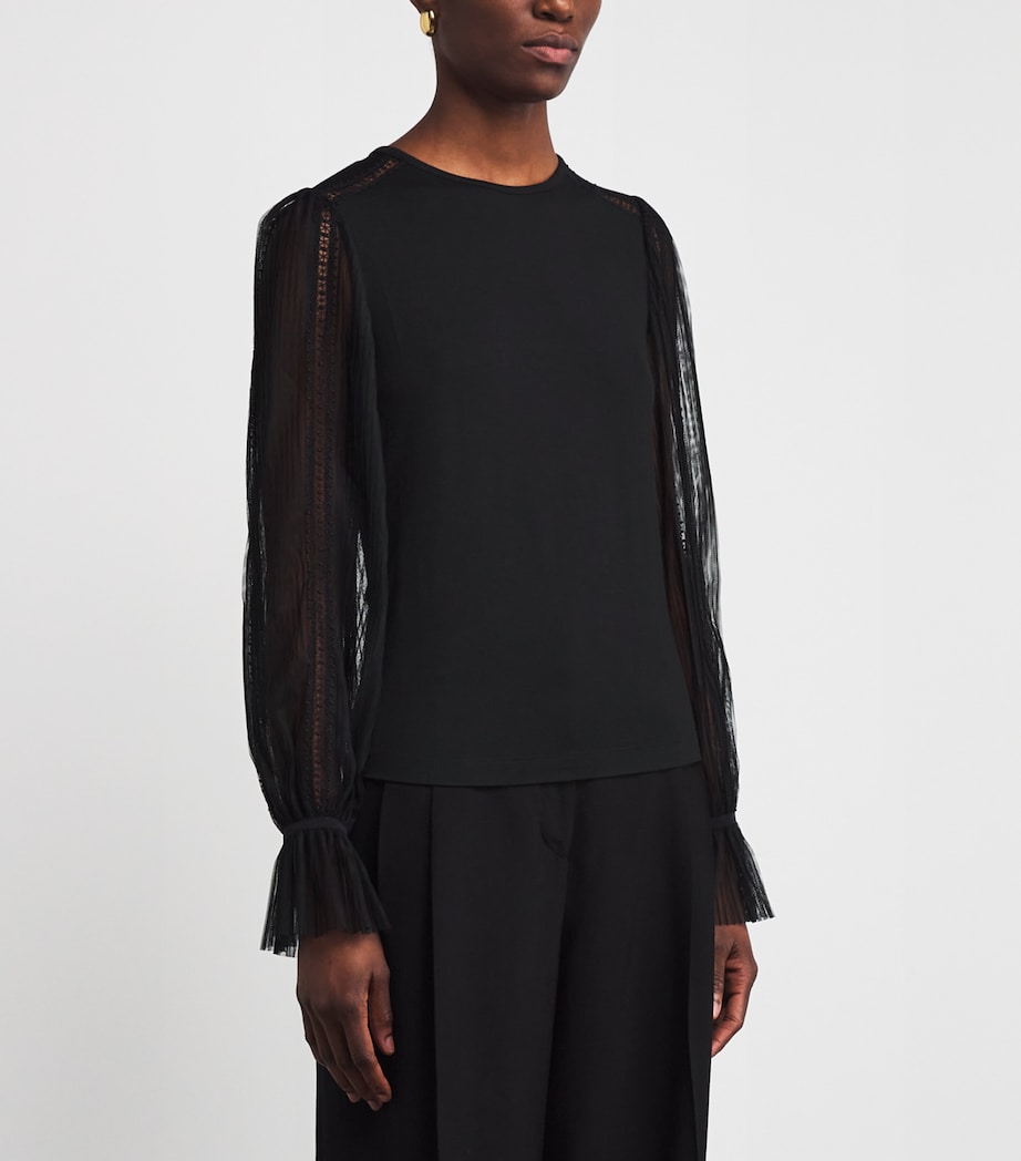 Tulle-Sleeve Layering Blouse BLACK Image 3