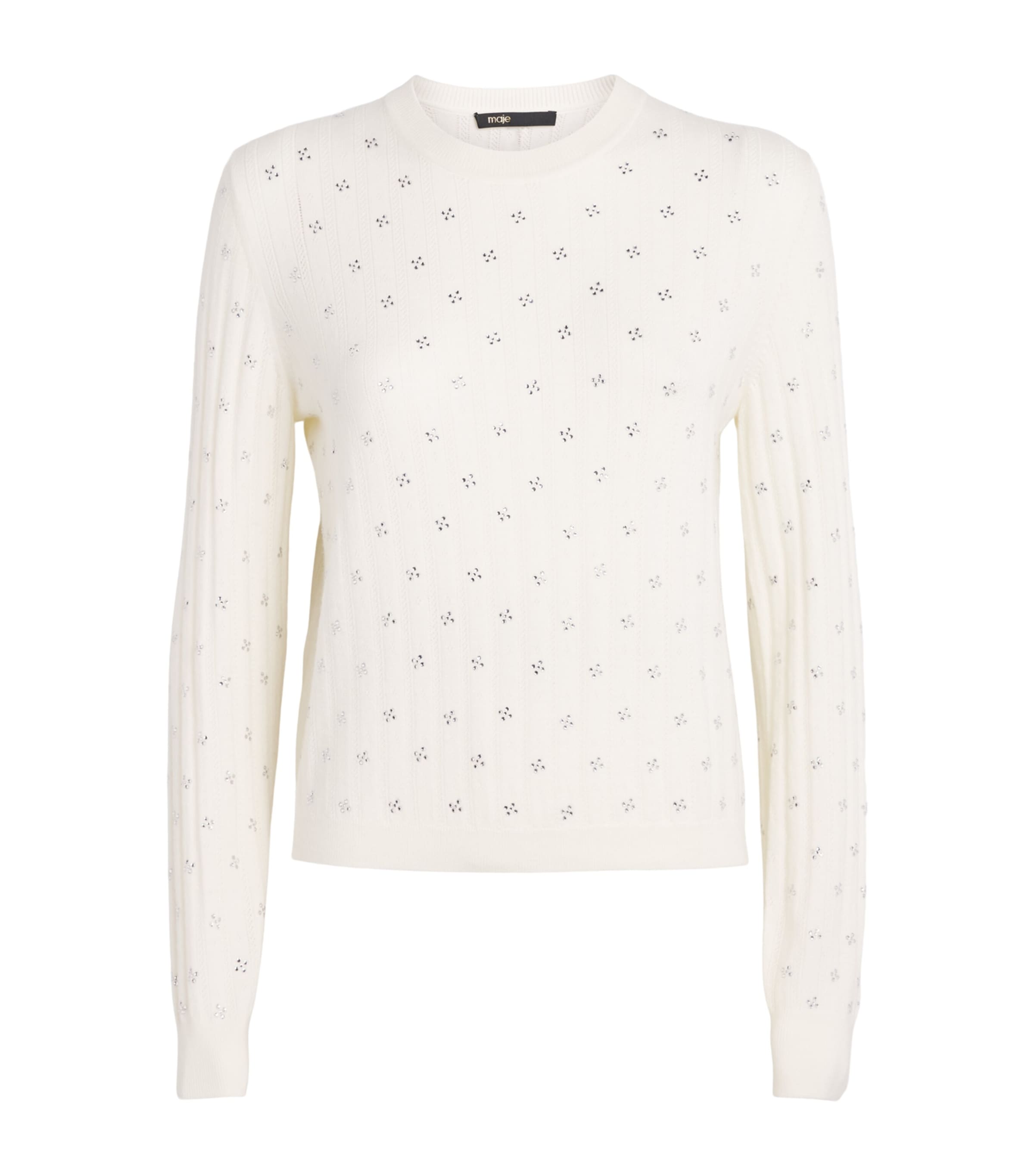 Maje Womens Wool-Blend Rhinestone Sweater Ecru Image 1