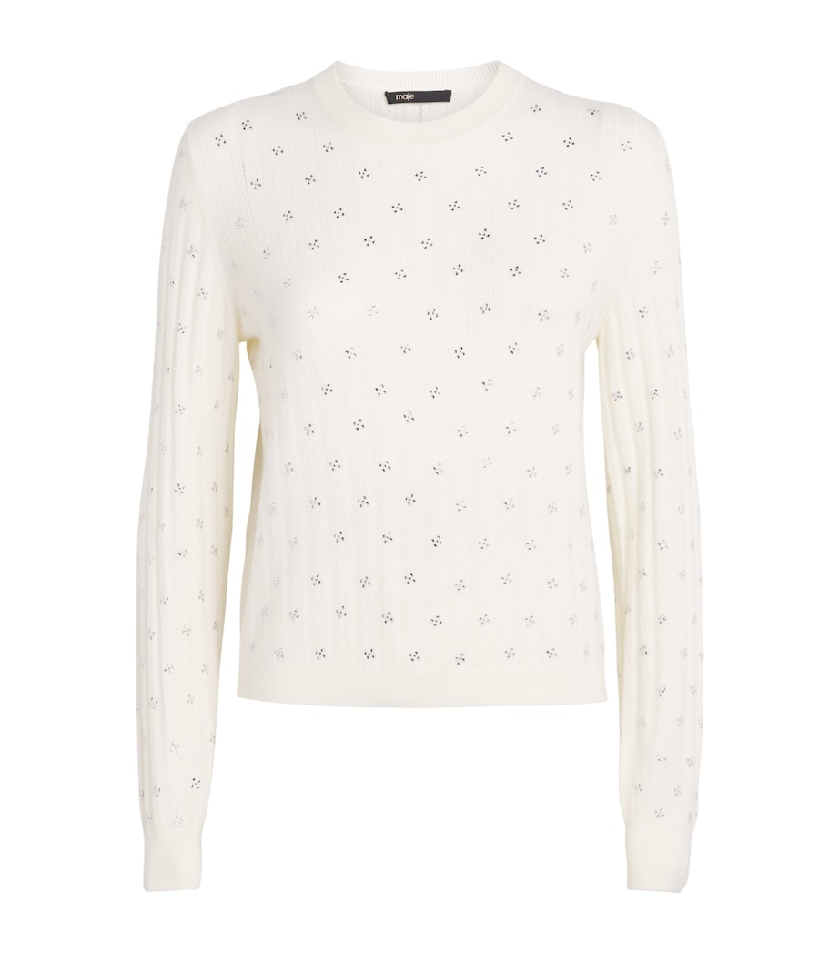 Maje Womens Wool-Blend Rhinestone Sweater Ecru Image 1