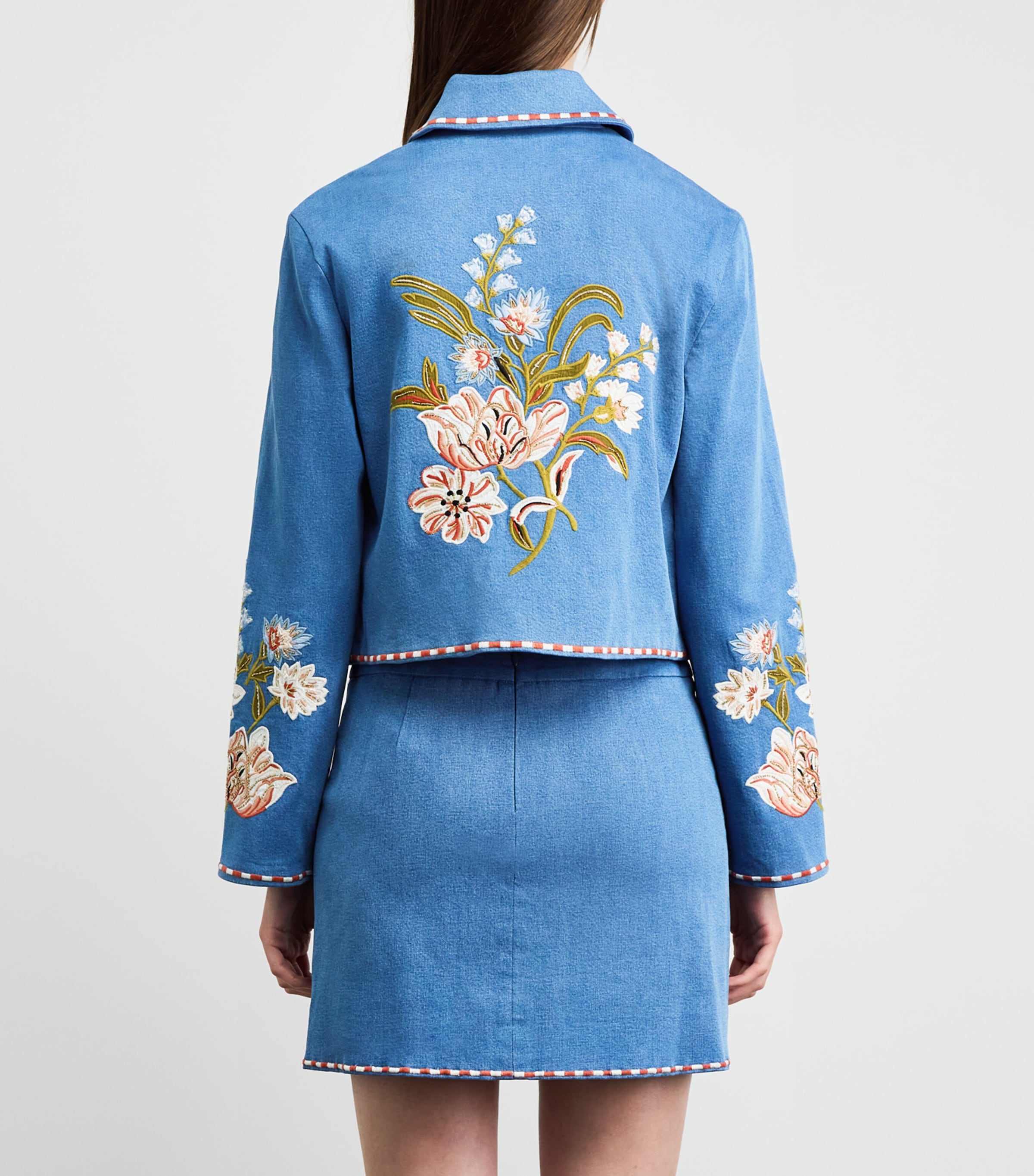Veronica Beard Womens Embroidered Tailored Denim Jacket Sea Glare Image 5