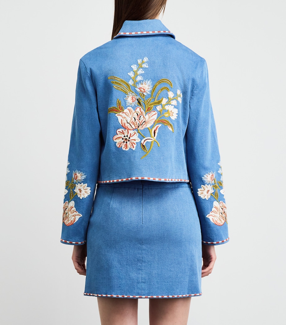 Veronica Beard Womens Embroidered Tailored Denim Jacket Sea Glare Image 5
