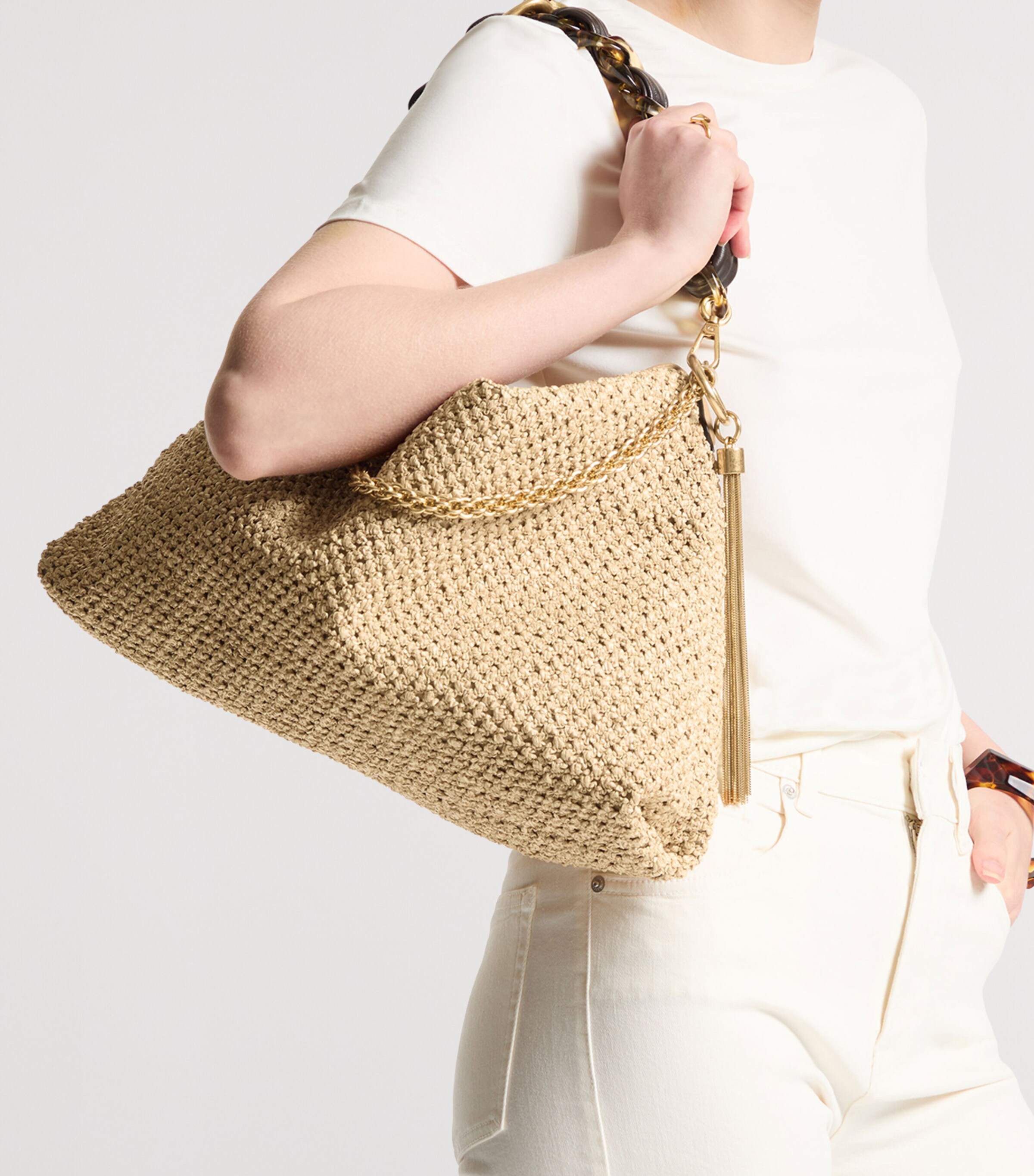Jimmy Choo Callie Maxi Raffia Shoulder Bag Natural/coffee/gold Image 2
