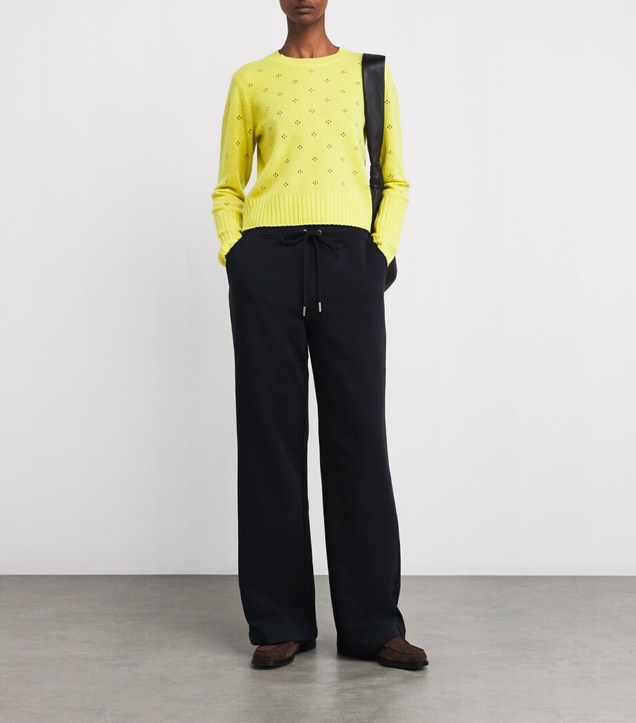 Guest In Residence Womens Cashmere Shrunken Pointelle Sweater Lemon Image 2