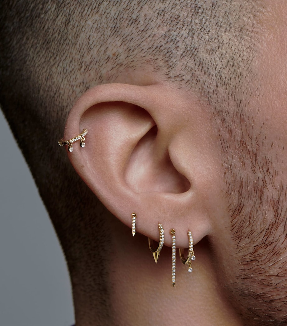 Diamond Eternity Double Dangle Single Hoop Earring 8mm YELLOW GOLD Image 2