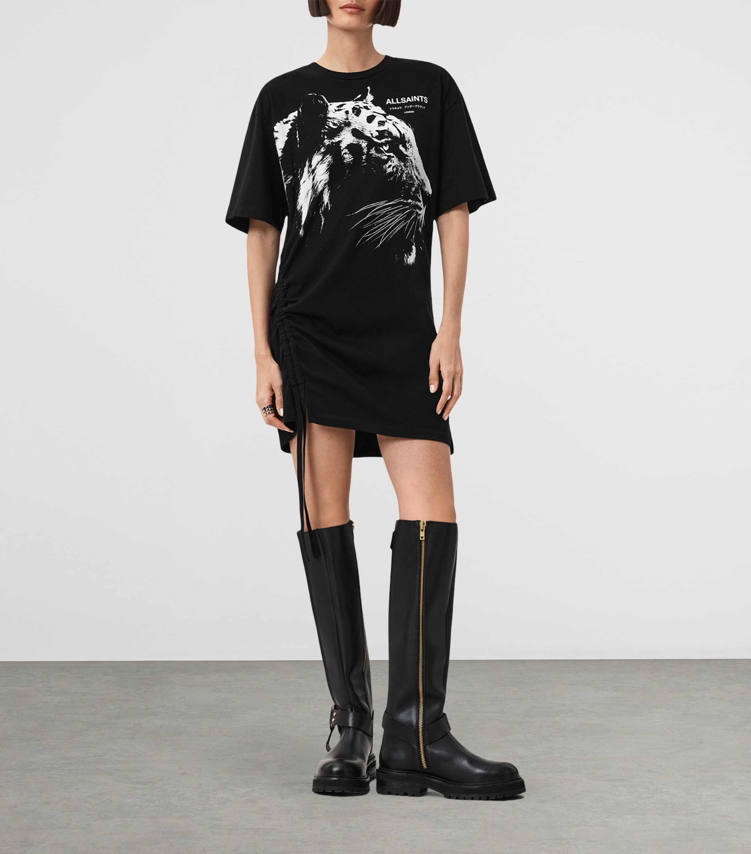AllSaints Womens Organic Cotton Ivana Naiema T-Shirt Dress Black Image 2