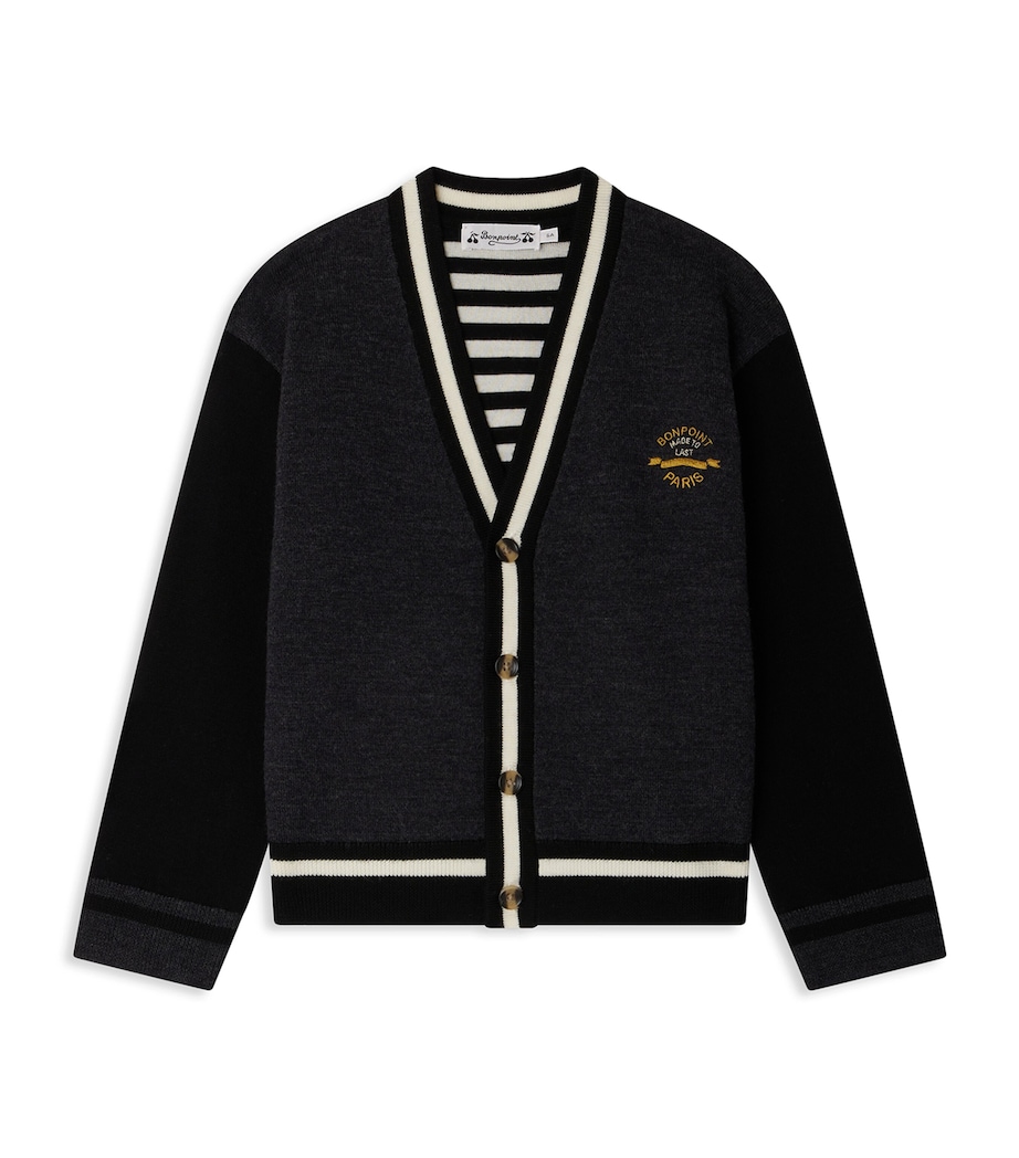 Wool Contrast-Stripe Cardigan (4-14 Years) RA GRIS CHINE Image 1