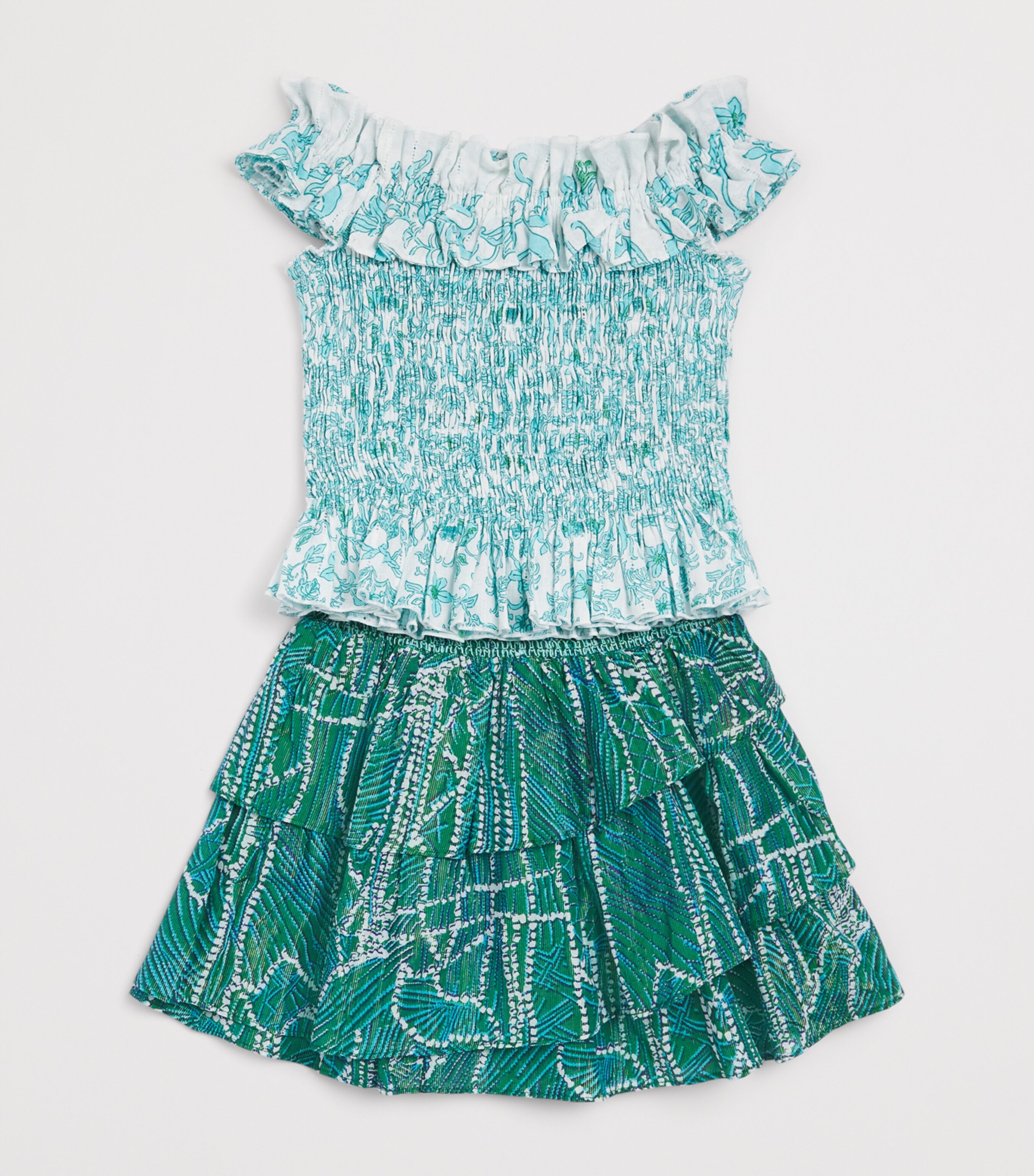 Poupette St Barth Kids Tiered Lilas Mini Skirt (4-12 Years) Green Akoya Image 3