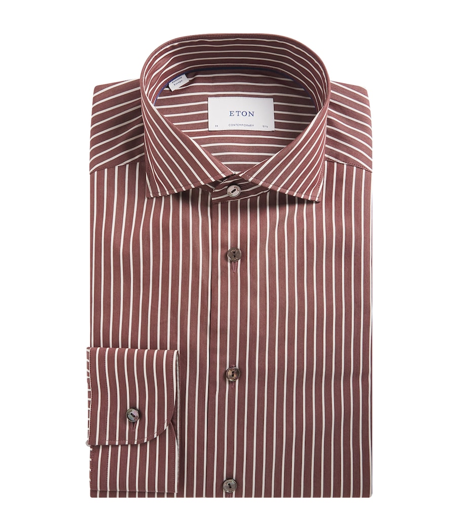 Cotton-Silk Stripe Shirt 58DARKRED Image 1