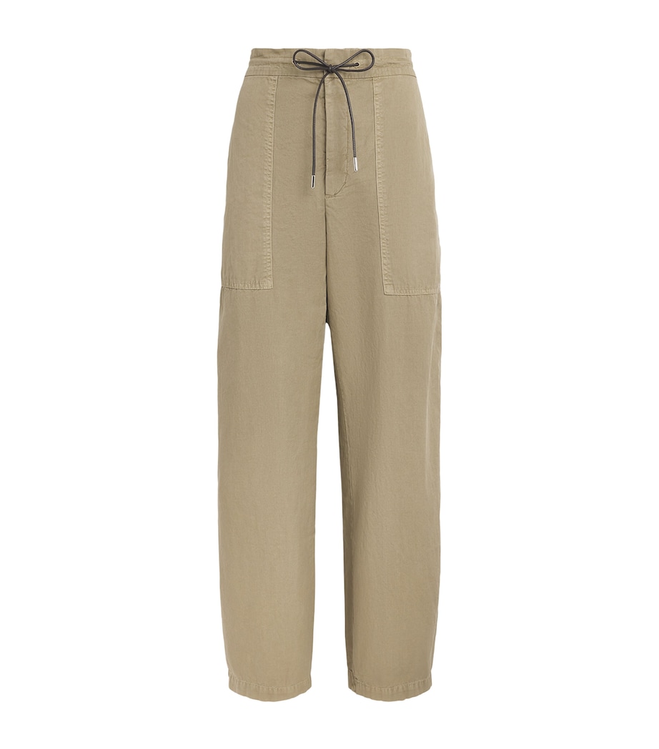 FRAME Drawstring The Gallery Wide-Leg Trousers Army Image 1