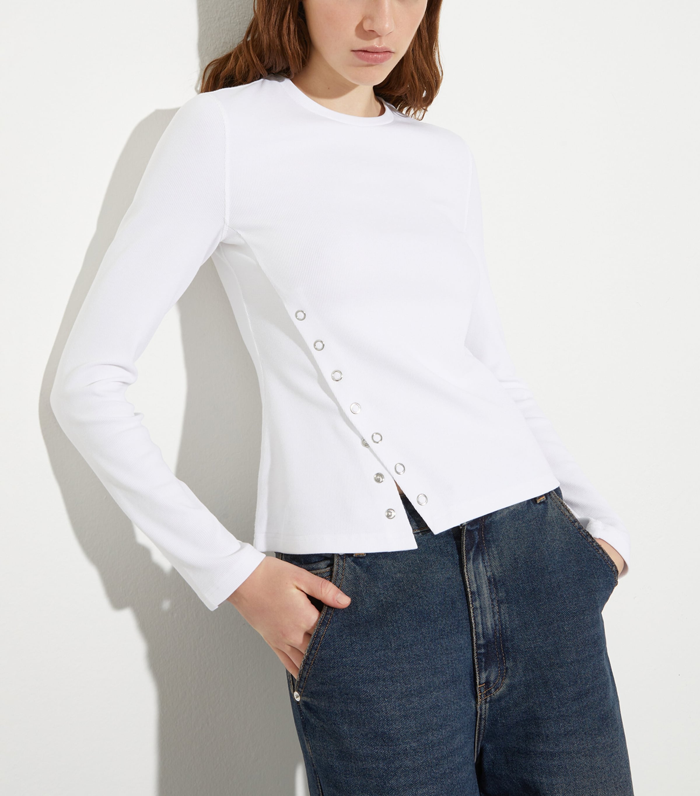 Jersey Asymmetric Long-Sleeve T-Shirt OPTICAL WHITE Image 3