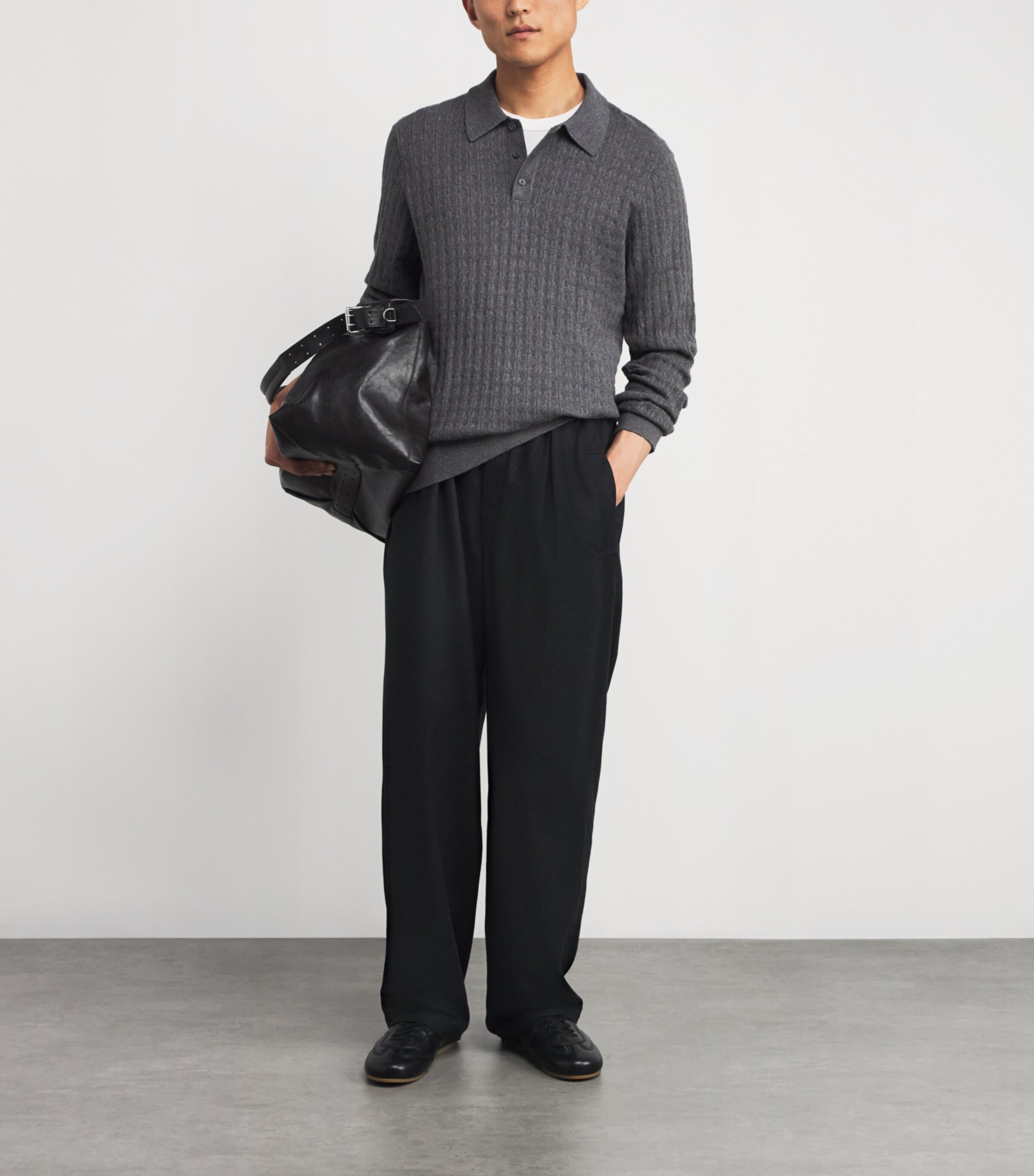 Wax London Mens Cotton-Cashmere Oban Polo Sweater Grey Marl Image 2