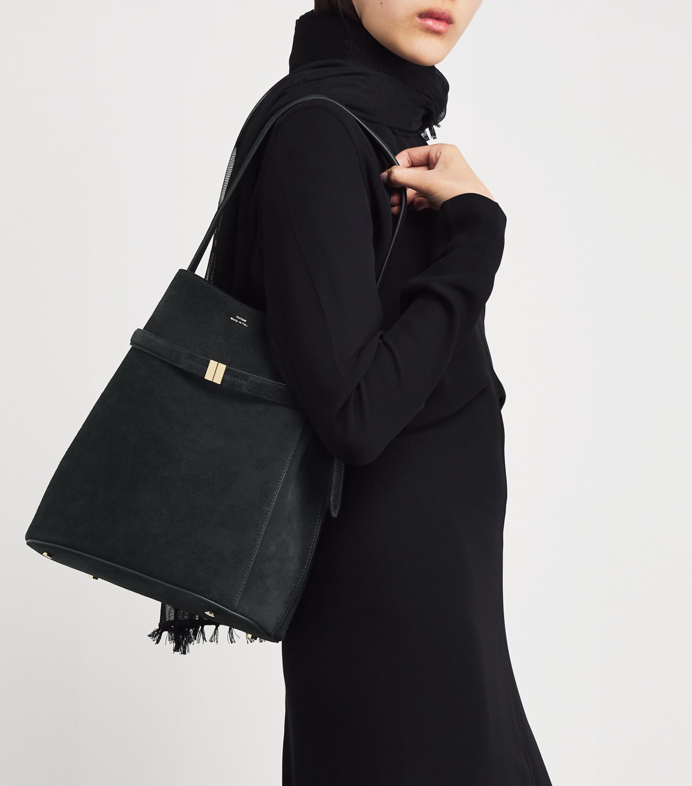 Suede Bucket Shoulder Bag 001 BLACK Image 2
