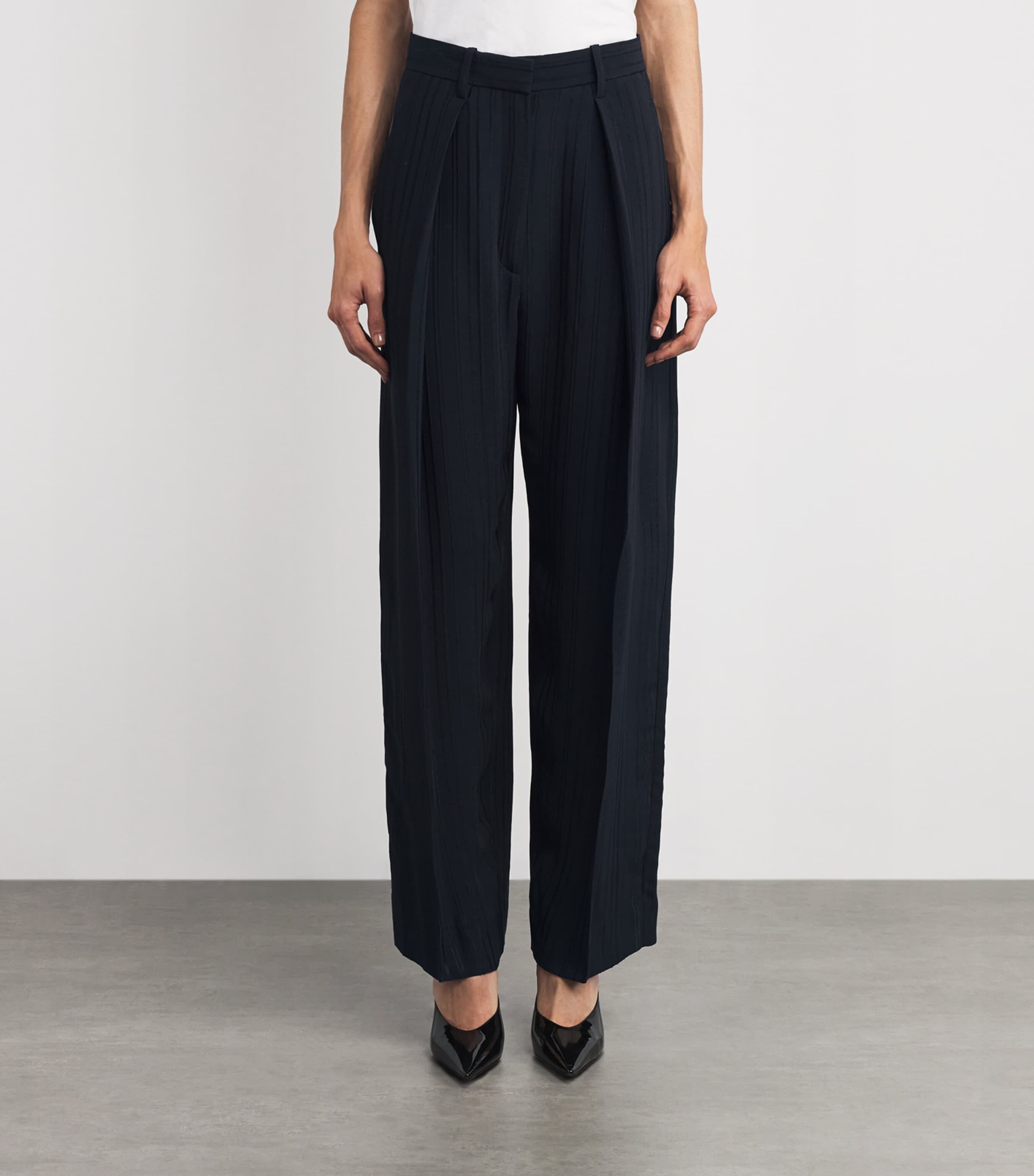 Eyelet Wide-Leg Tailored Trousers 550 NAVY Image 3