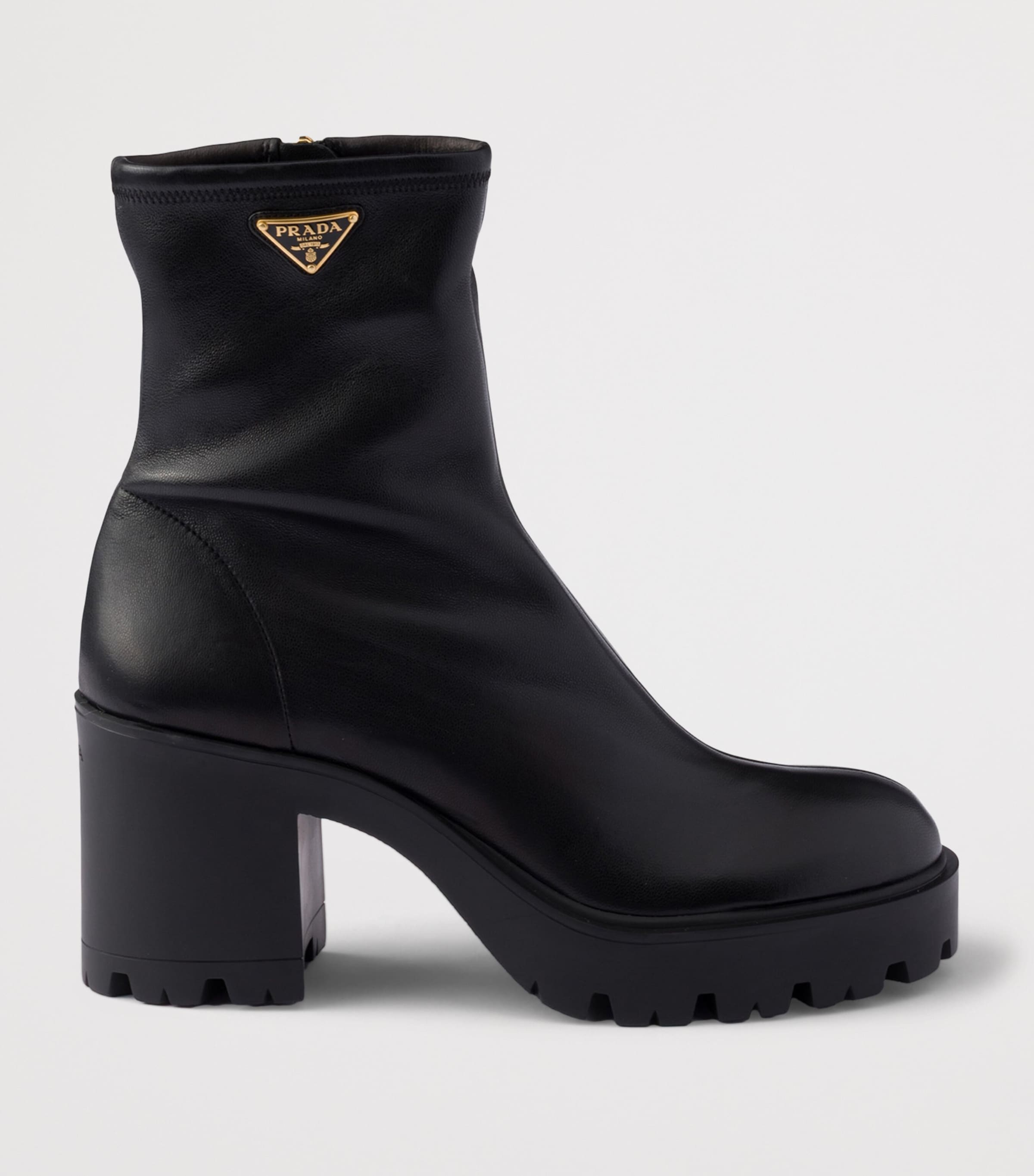 Prada Nappa Leather Logo Stretch Booties Ankle Boots 85 Black Image 2