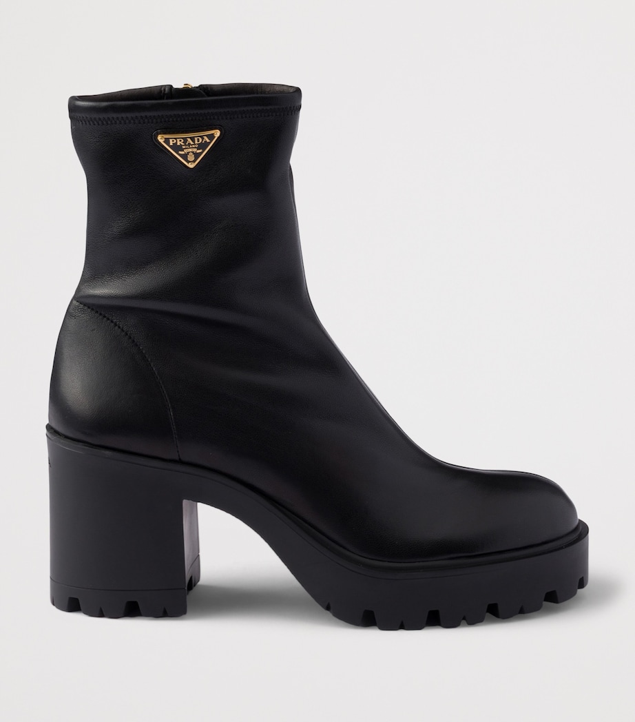Prada Nappa Leather Logo Stretch Booties Ankle Boots 85 Black Image 2