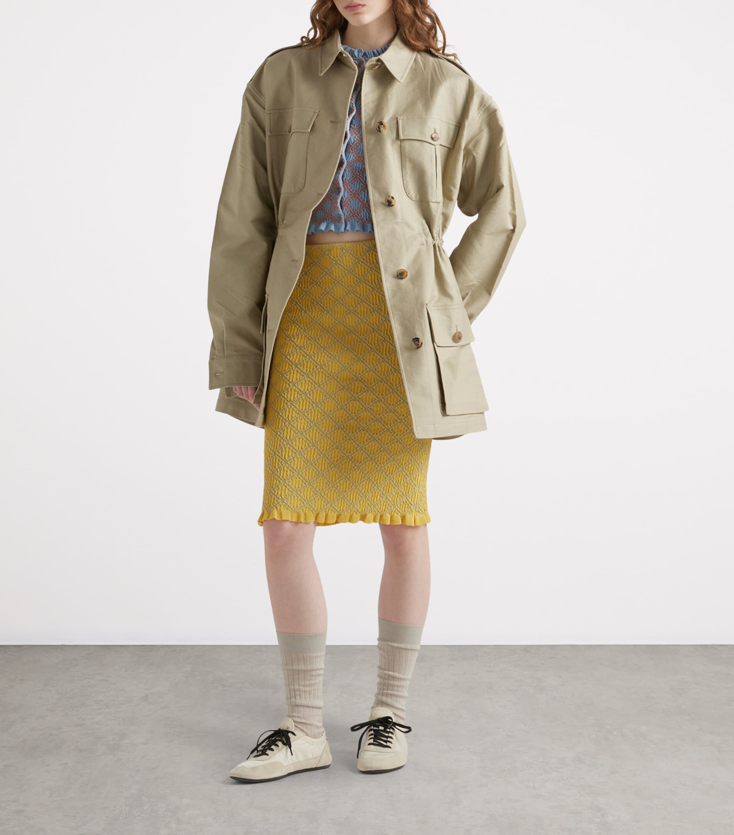 Prada Womens Cotton Smock Stitch Pencil Skirt Image 2