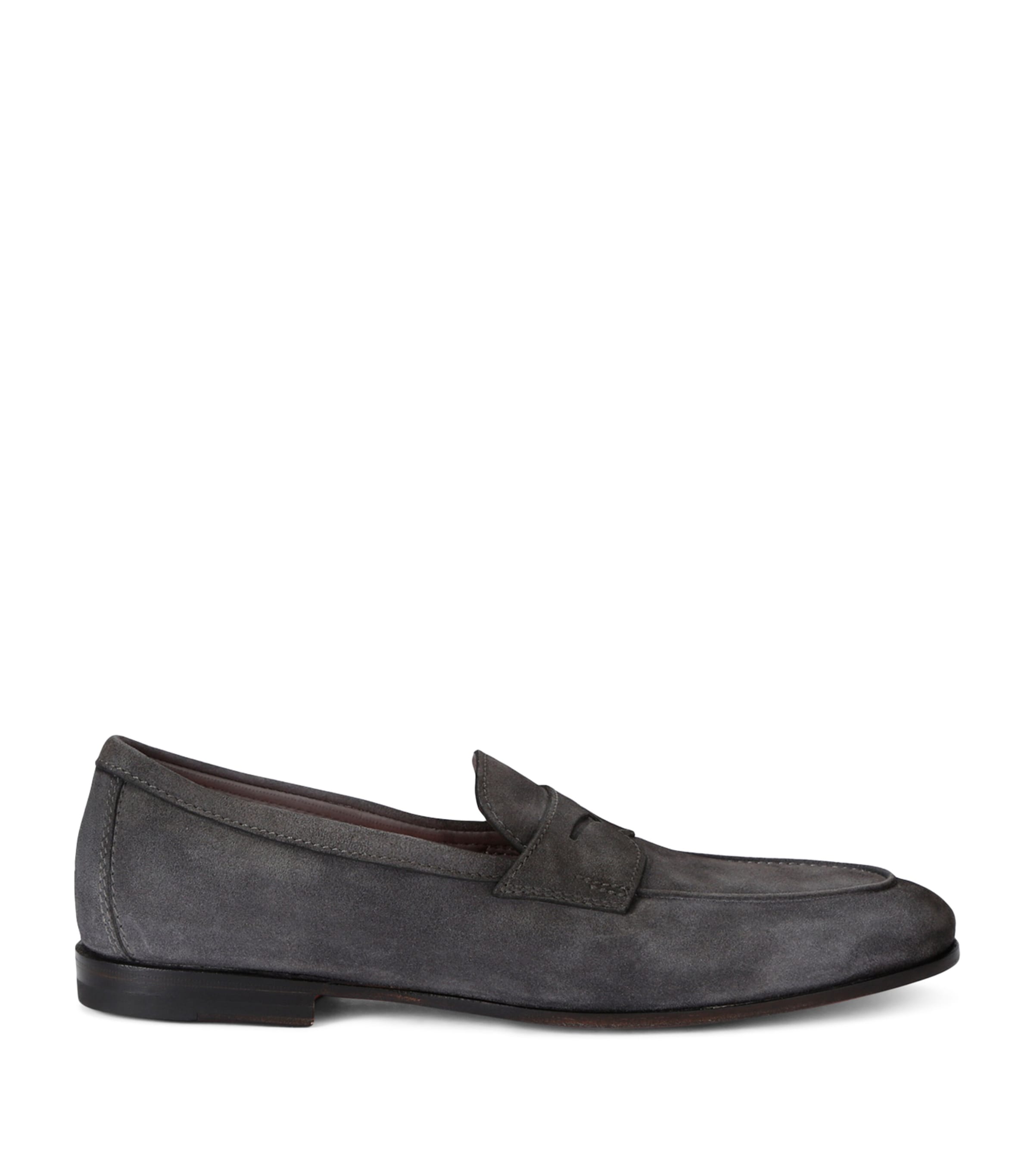 Santoni Suede Carlos Penny Loafers In Grey